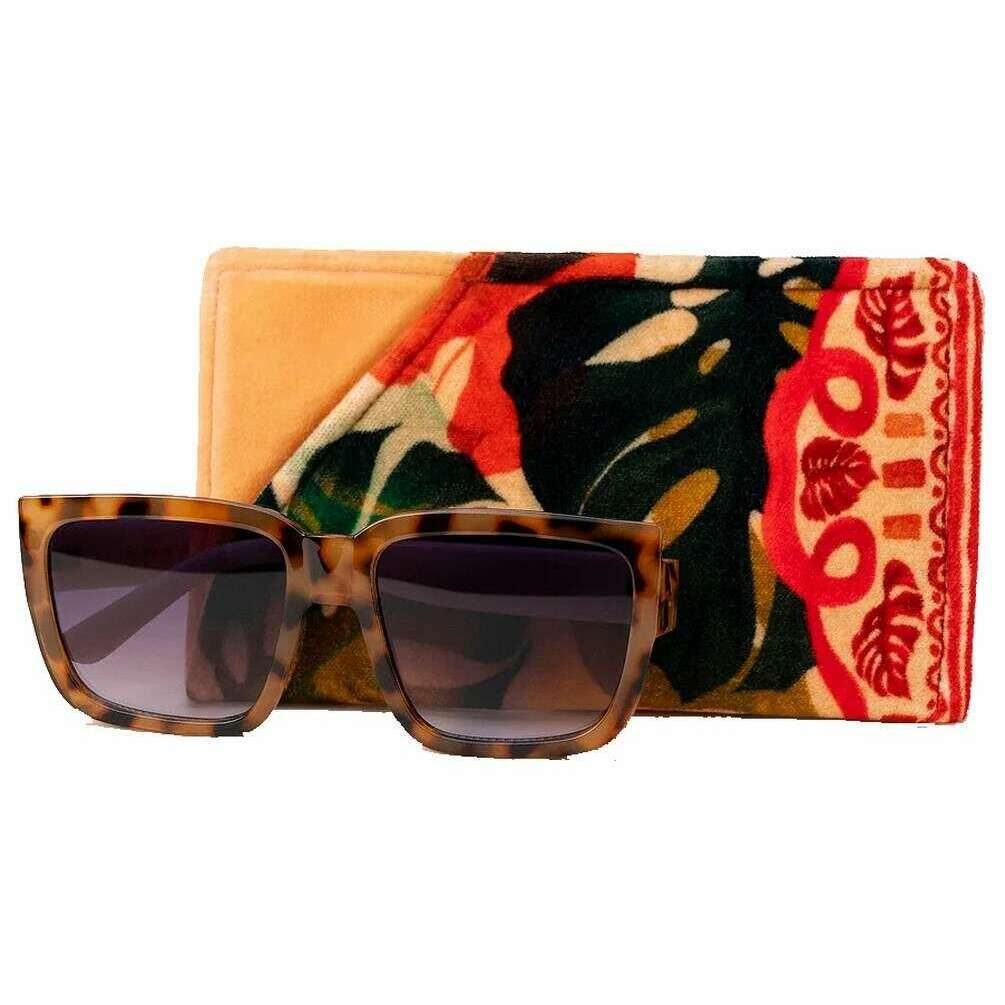 Powder Exotic Leaves Velvet Sunglasses Pouch - Beige/Red/Green - Image 3