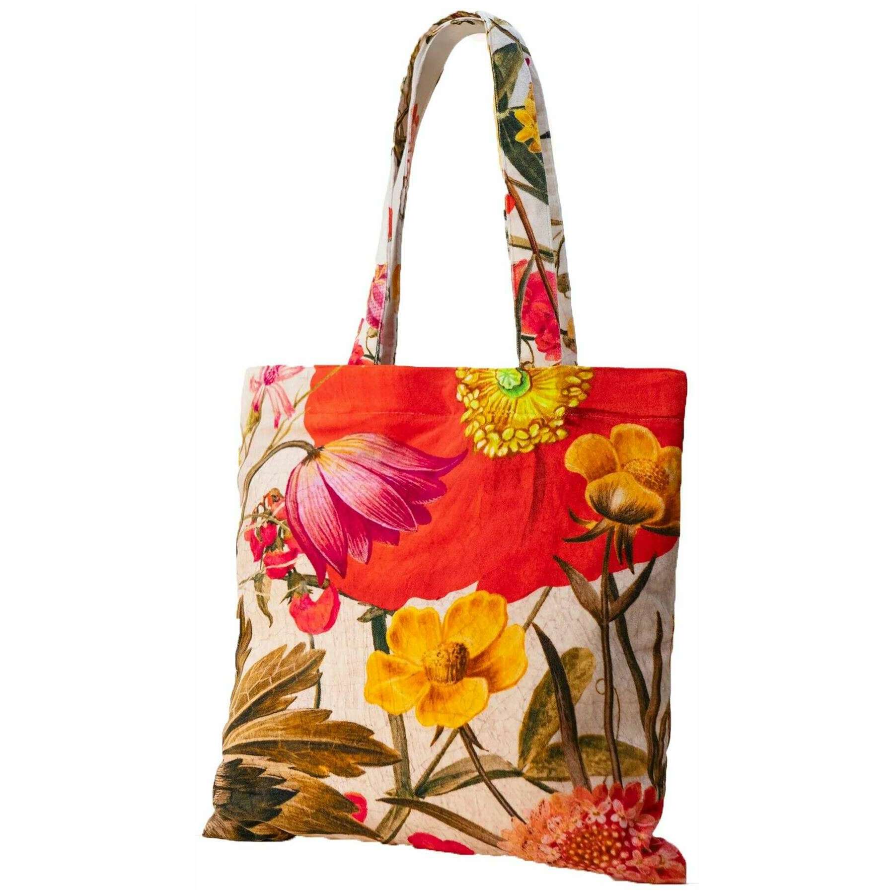 Powder Fine Flowers Velvet Tote - Pink/Yellow/Red