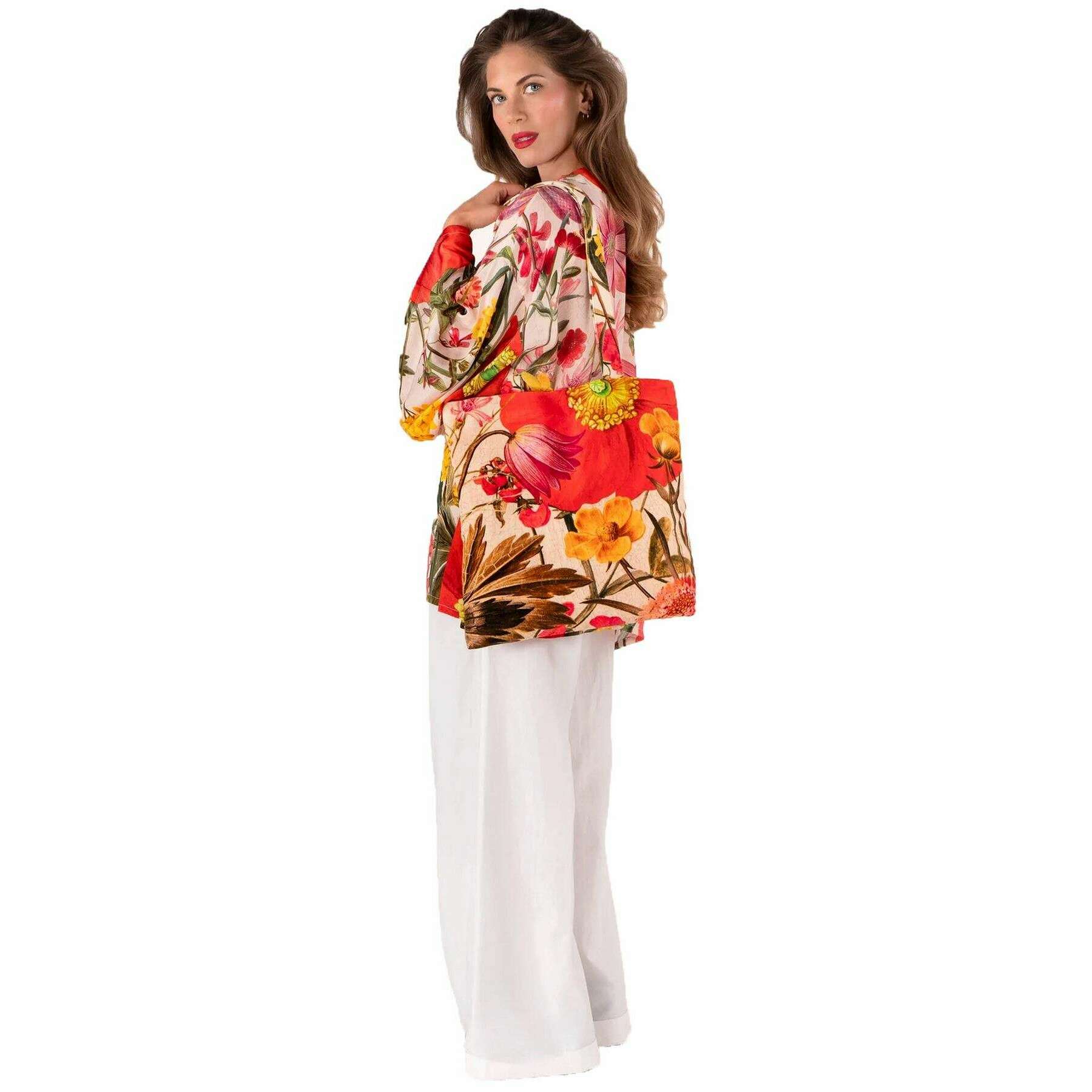 Powder Fine Flowers Velvet Tote - Pink/Yellow/Red - Image 3