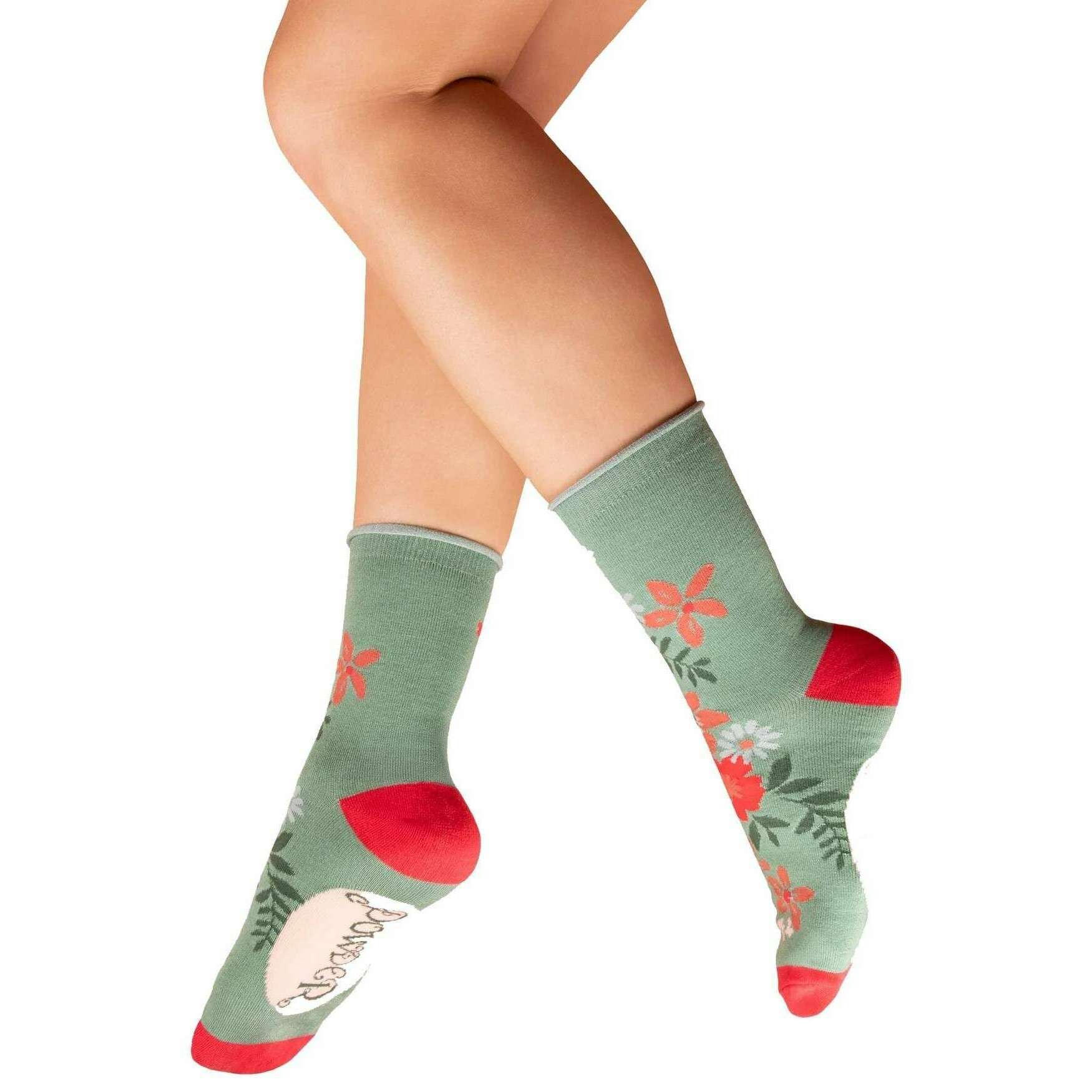 Powder Floral Spray Ankle Socks - Olive Green