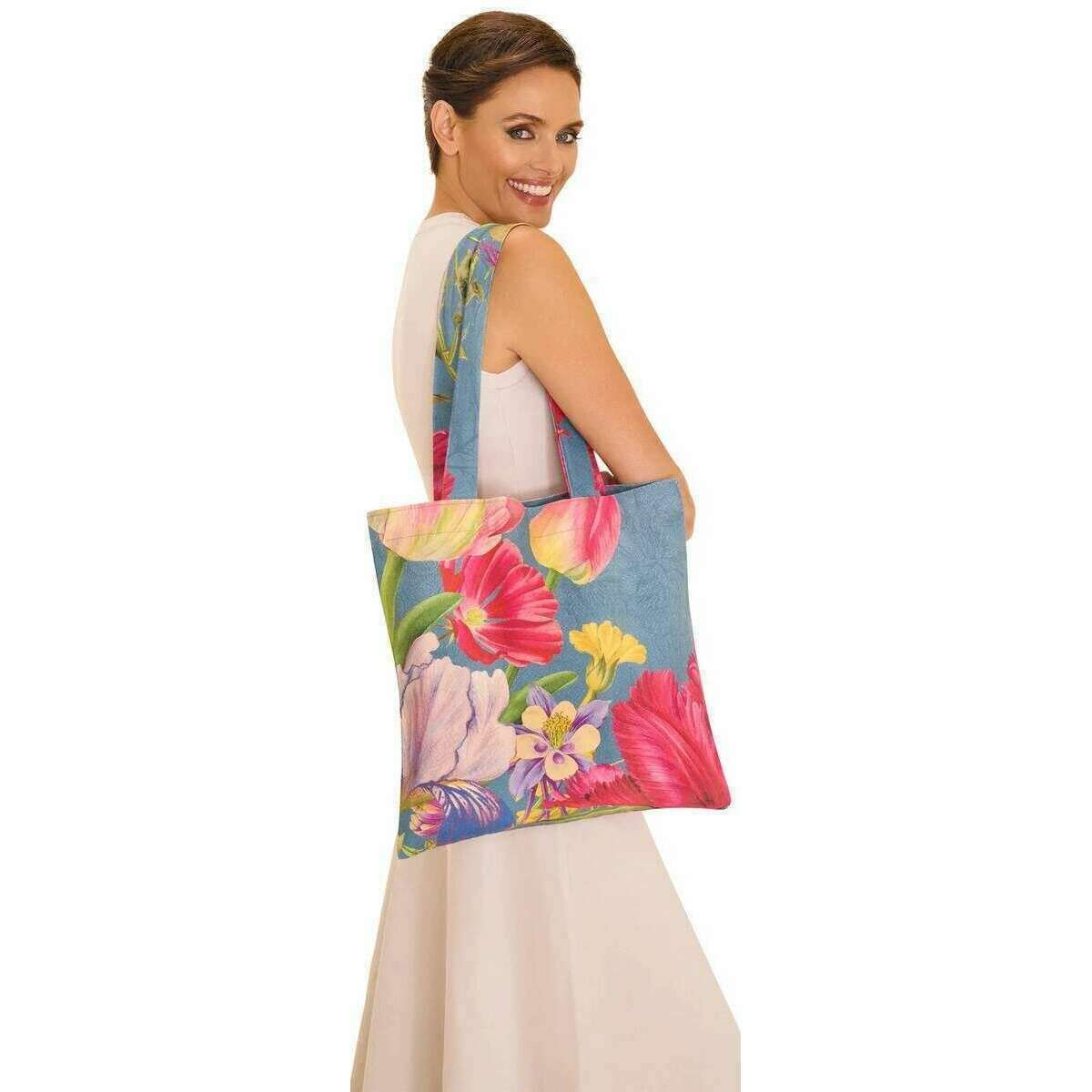 Powder Floral Study Canvas Tote Bag - Denim Blue - Image 2