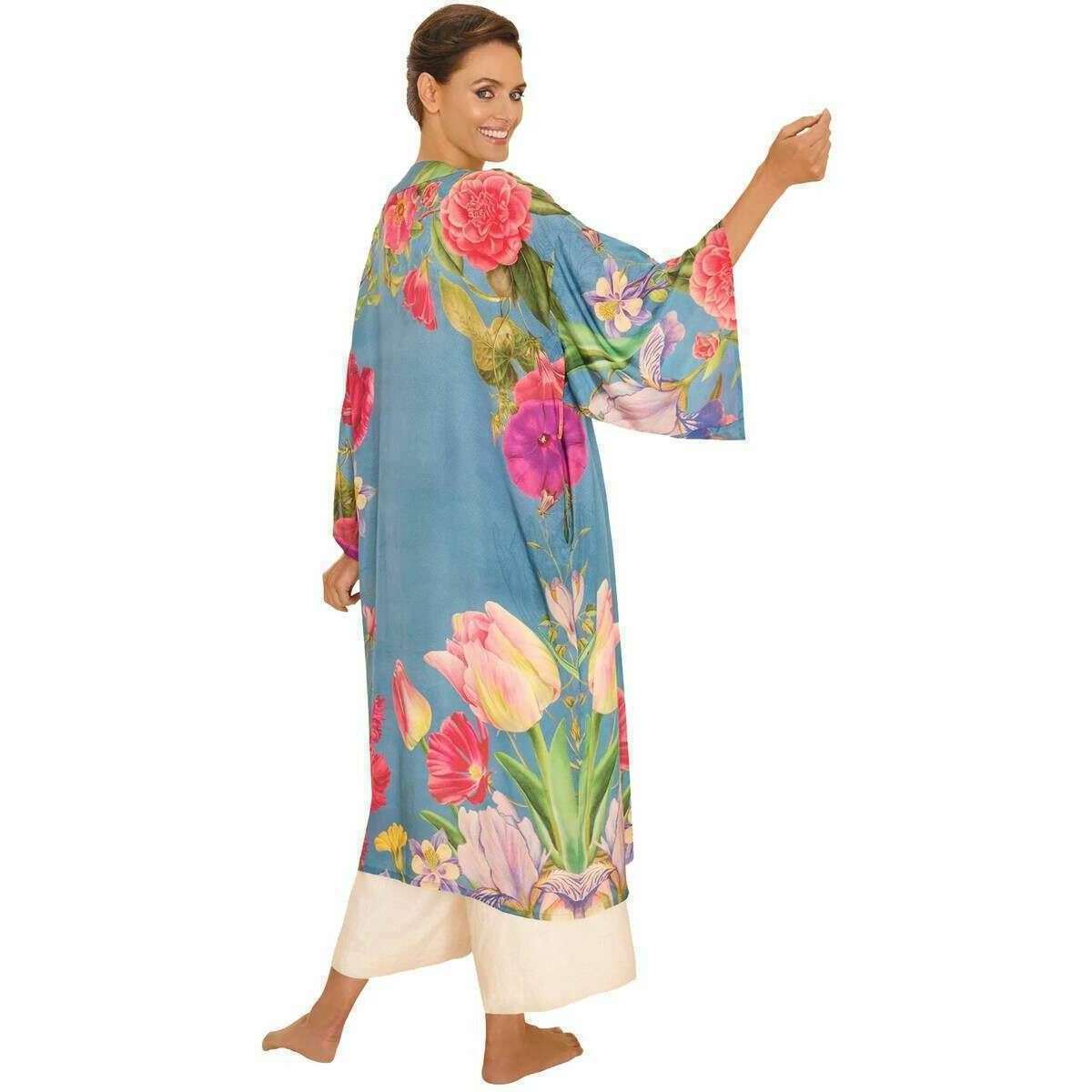 Powder Floral Study Kimono Gown - Denim Blue - Image 3