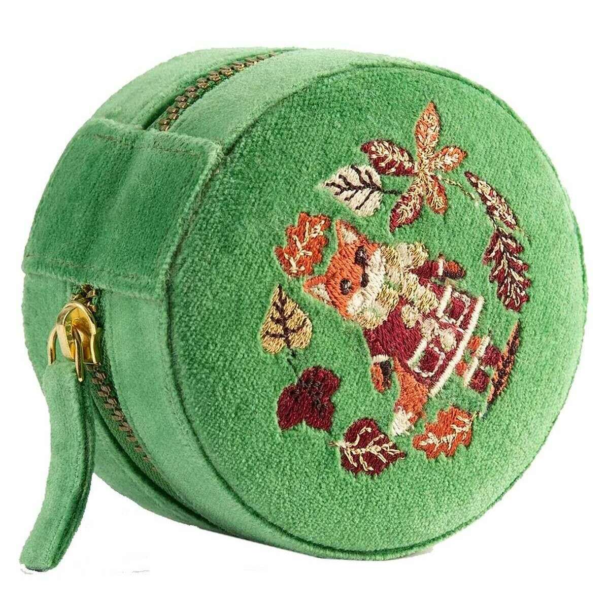 Powder Fox Round Velvet Jewellery Box - Fern Green