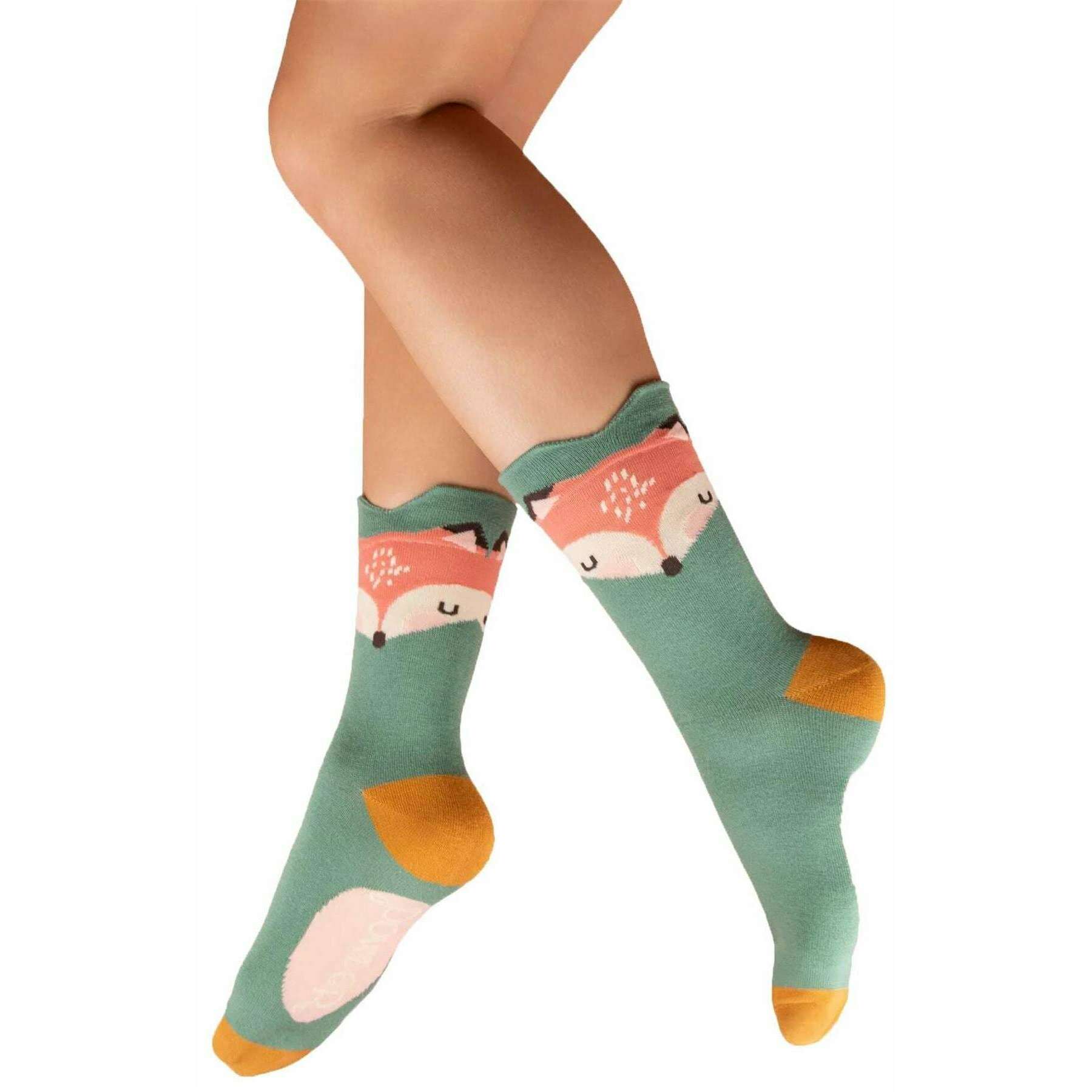 Powder Foxy Character Socks - Teal Green