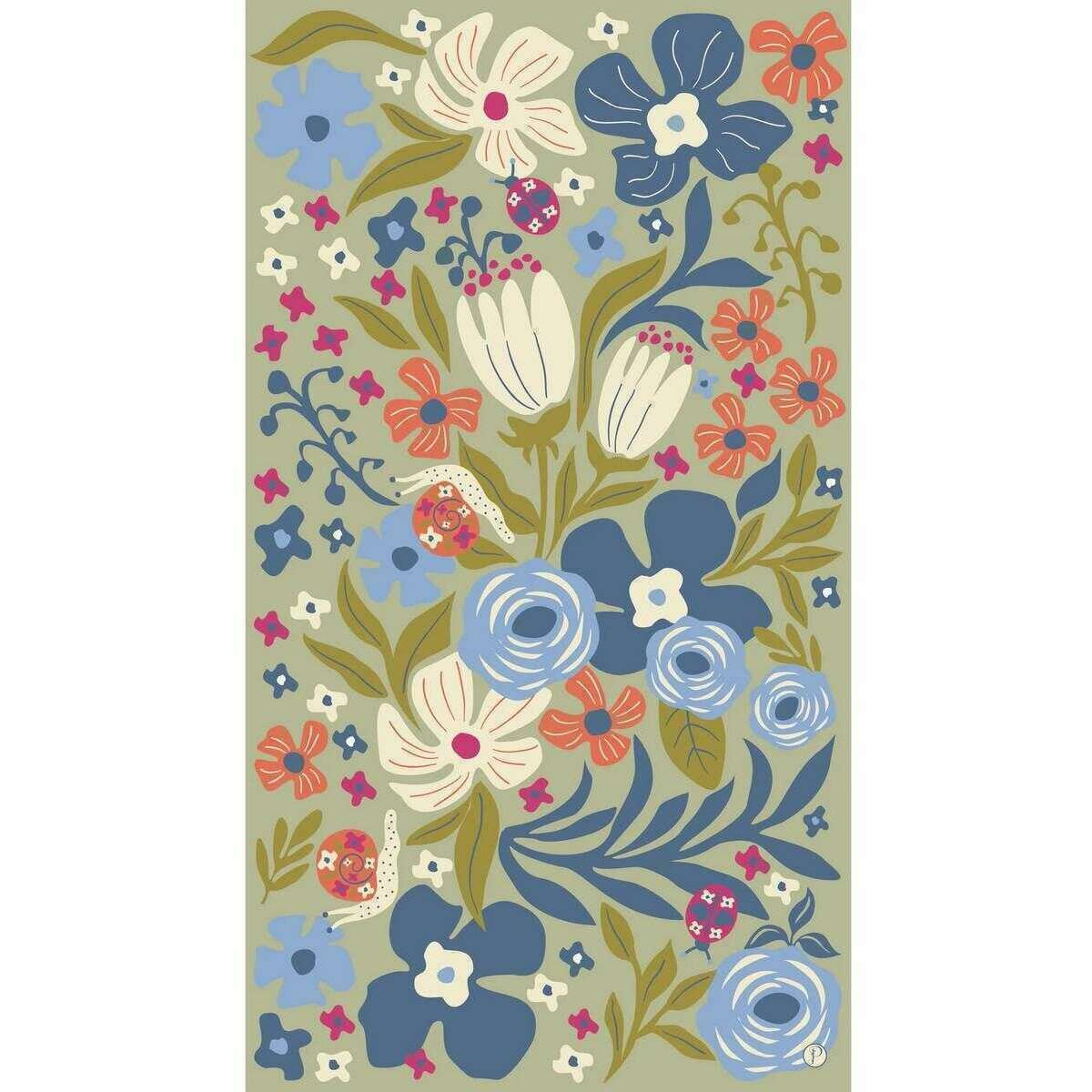 Powder Garden Friends with Wild Flowers Print Scarf - Green/Blue