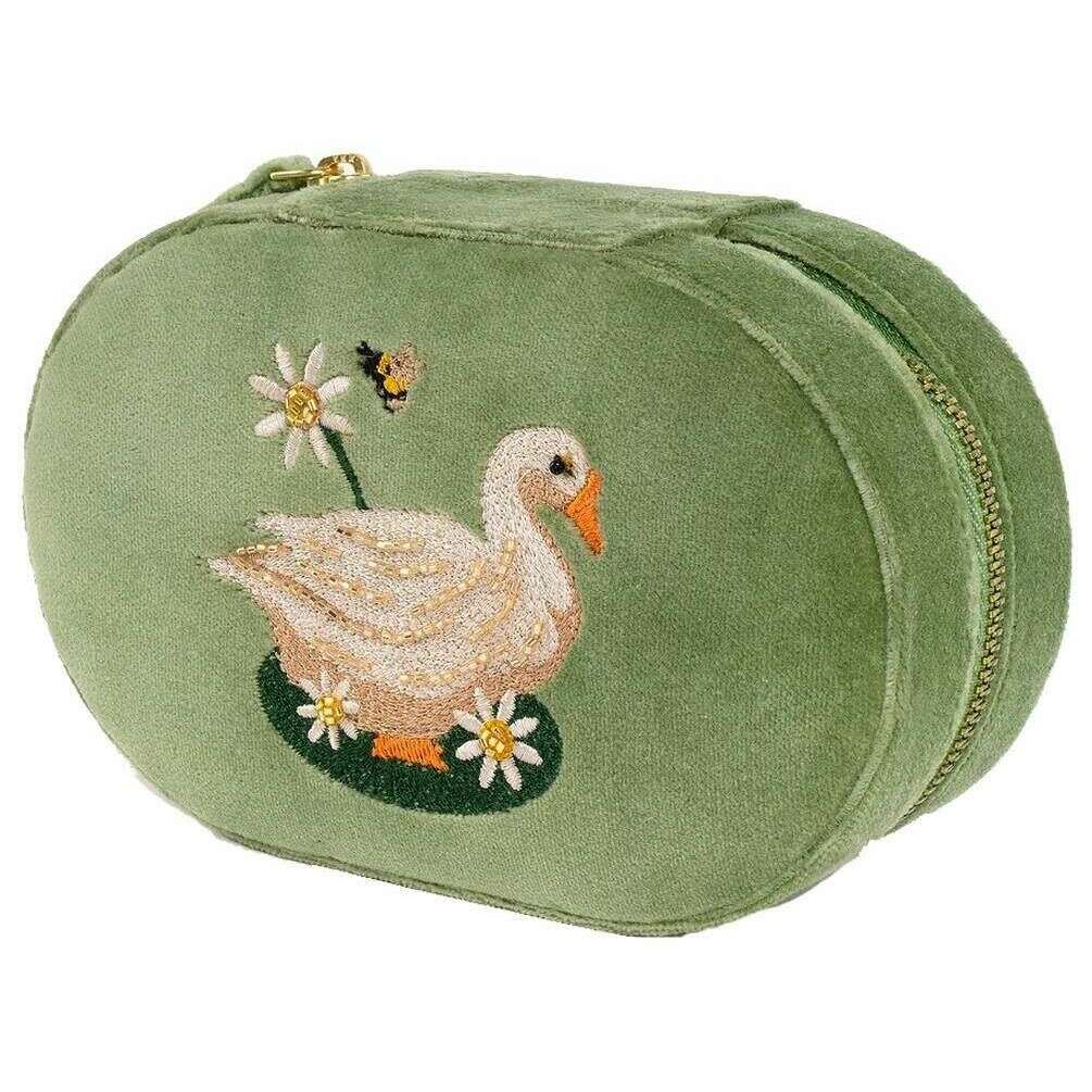 Powder Garden Goose Oval Jewellery Box - Green/Cream/Orange
