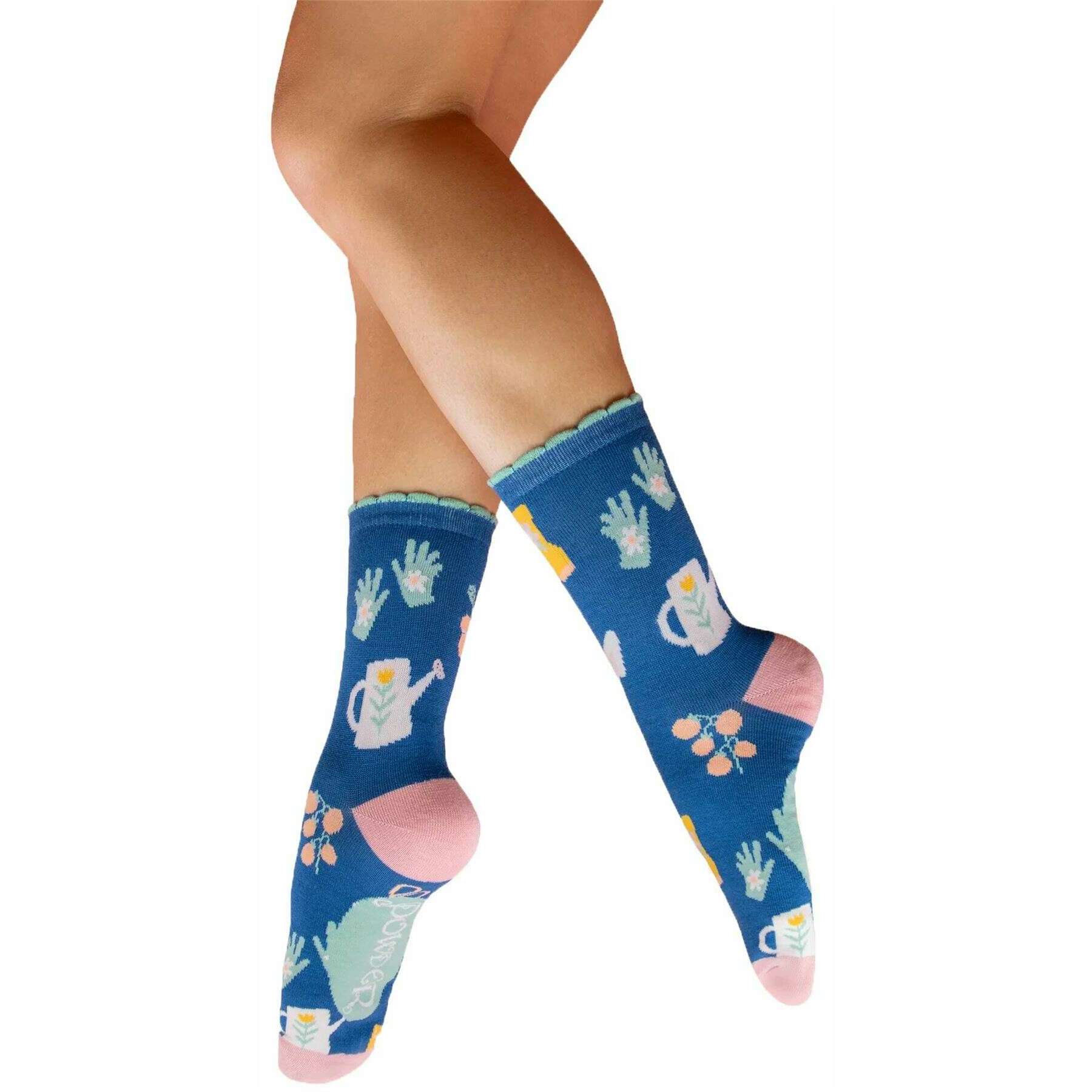 Powder Gone Gardening Ankle Socks - Blue/Pink/Yellow