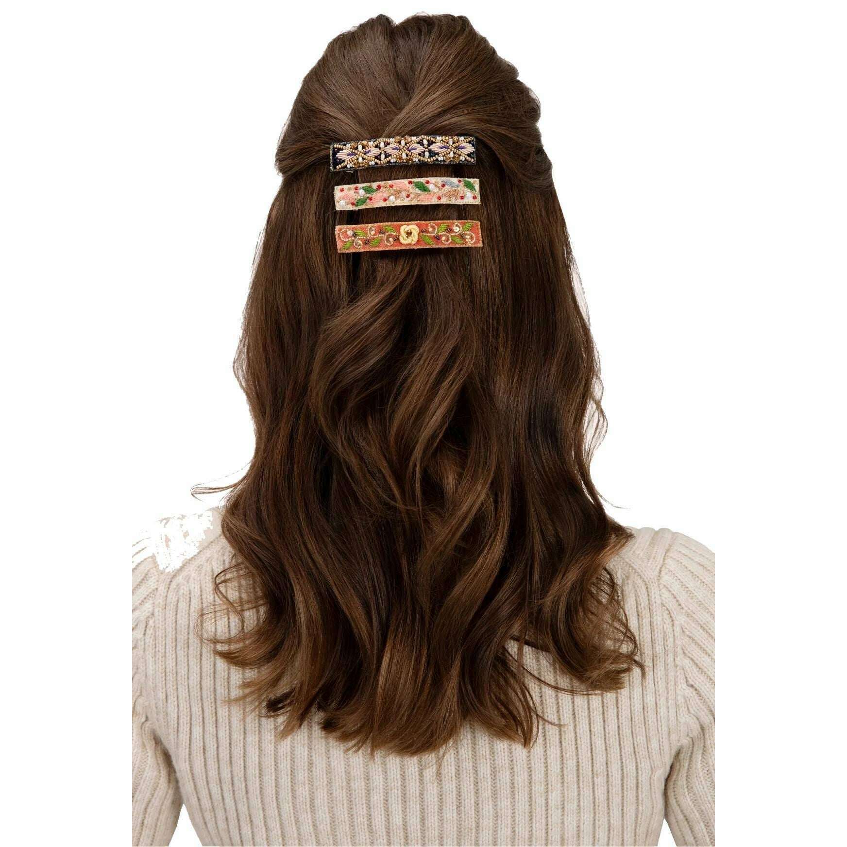 Powder Hair Barette - Tangerine Orange/Teal Blue - Image 2