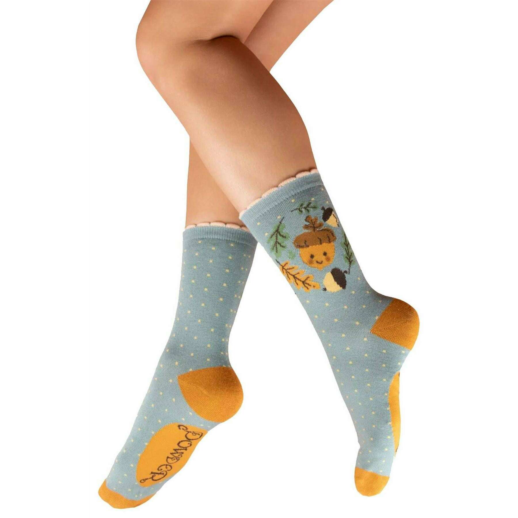 Powder Happy Acorn Ankle Socks - Ice Blue