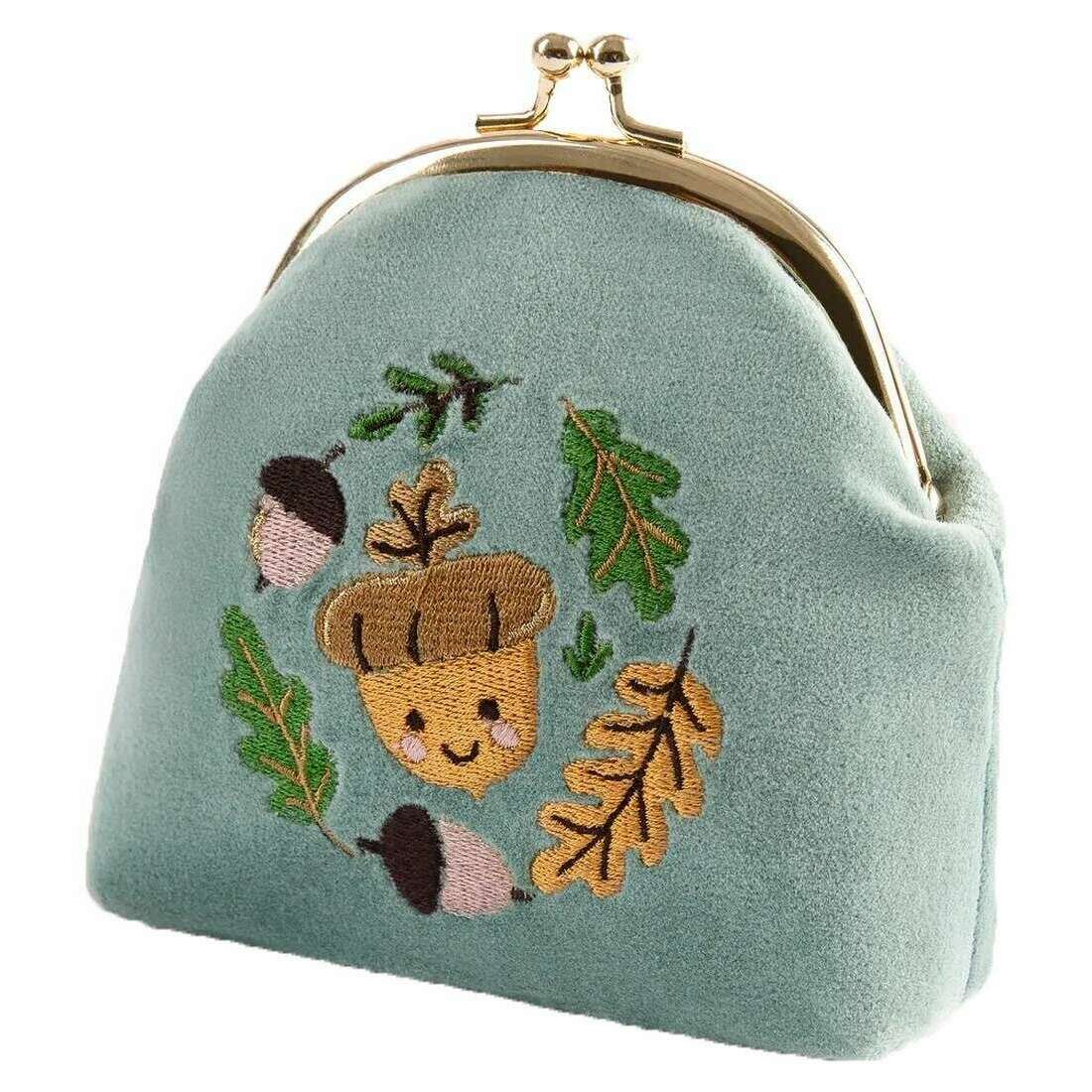 Powder Happy Acorn Velvet Coin Purse - Ice Blue