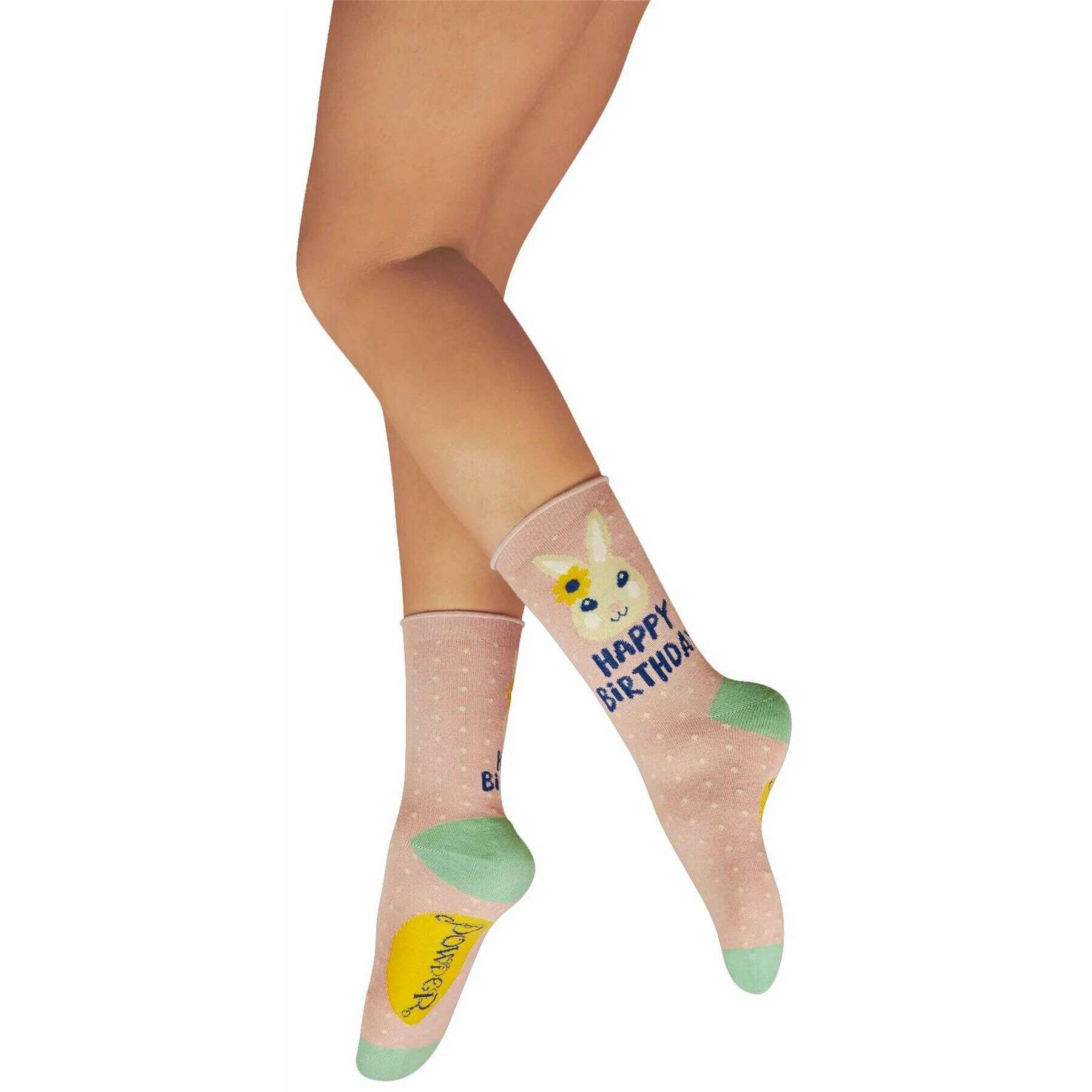 Powder Happy Birthday Bunny Ankle Socks - Pink/Green/Yellow