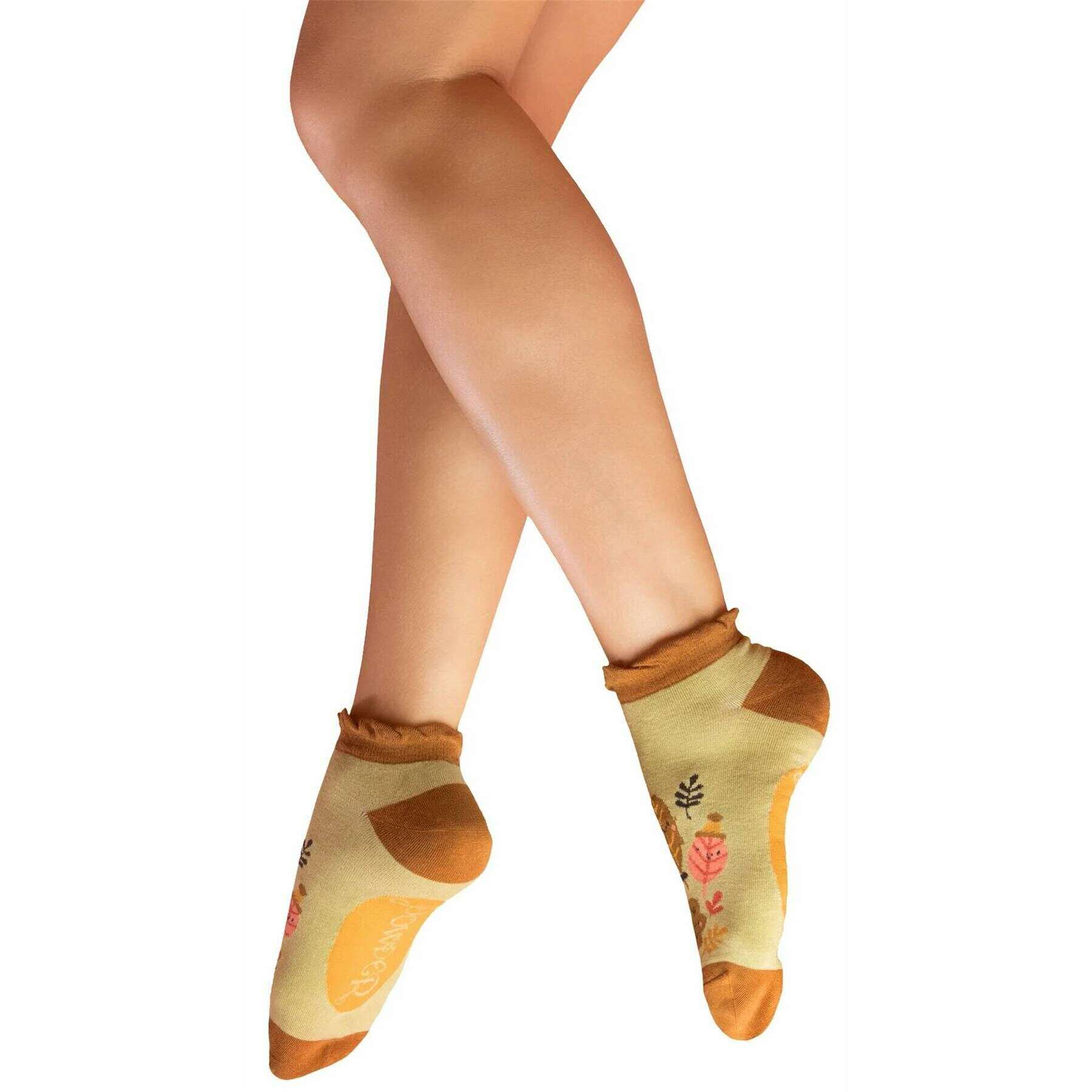 Powder Happy Leaves Trainer Socks - Sage Green