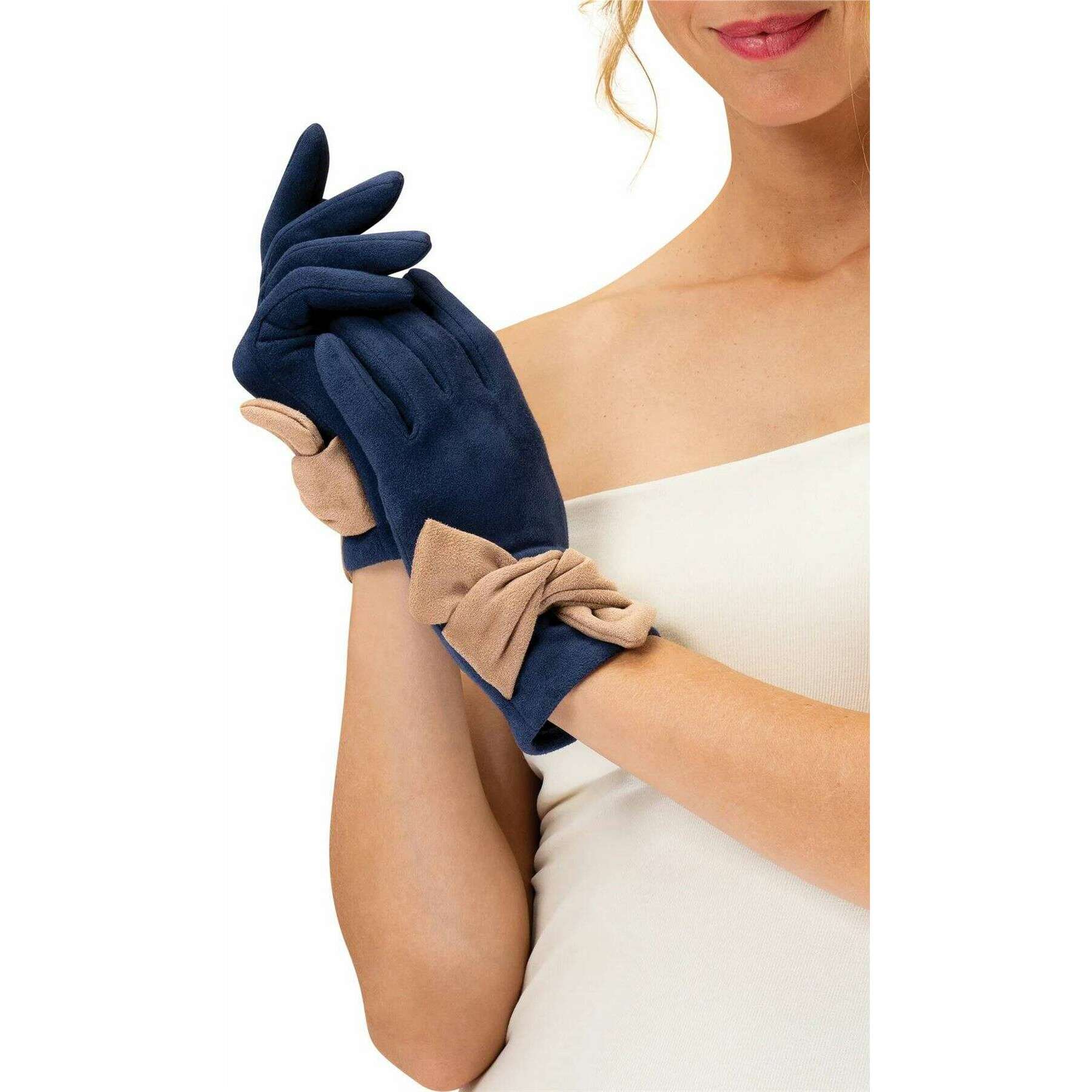 Powder Henrietta Gloves - Navy/Taupe Beige
