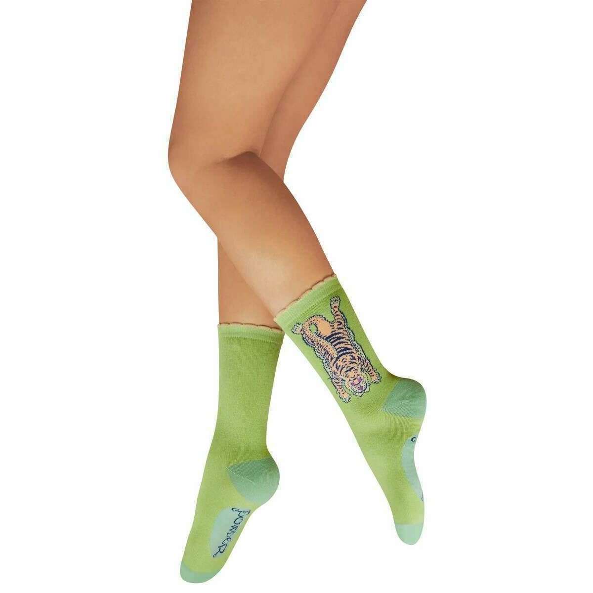 Powder Ikat Tiger Ankle Socks - Mint Green