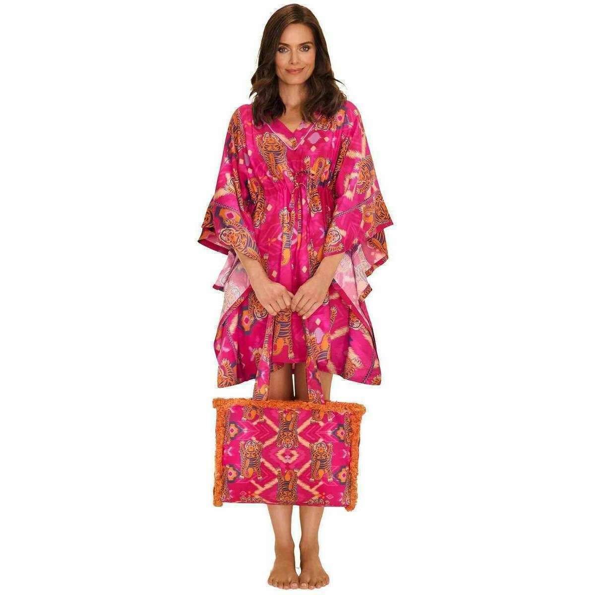 Powder Ikat Tigers Beach Cover Up - Fuchsia Pink - Image 3
