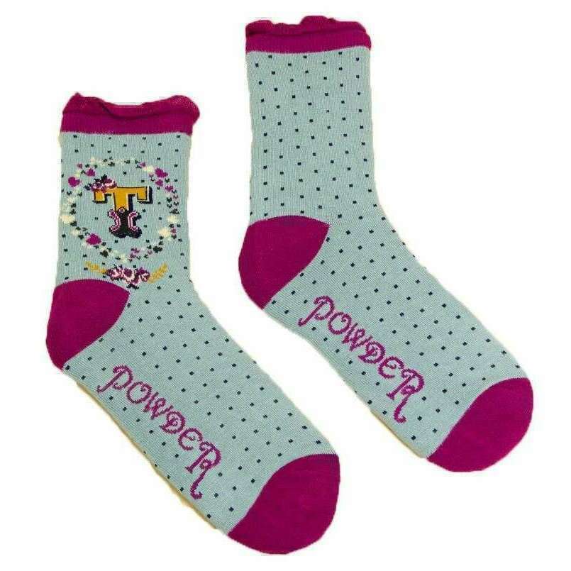 Powder Letter T Ankle Socks - Ice Blue - Image 2
