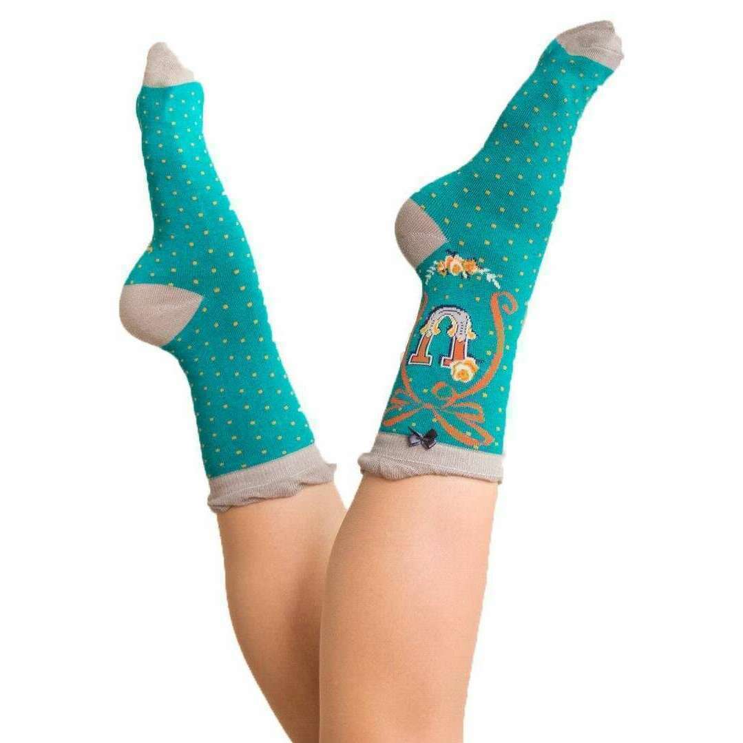Powder Letter U Ankle Socks - Teal Blue - Image 3
