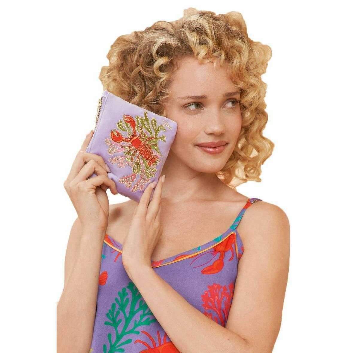 Powder Lobster Buddies Velvet Embroidered Mini Pouch - Lavender Purple - Image 2