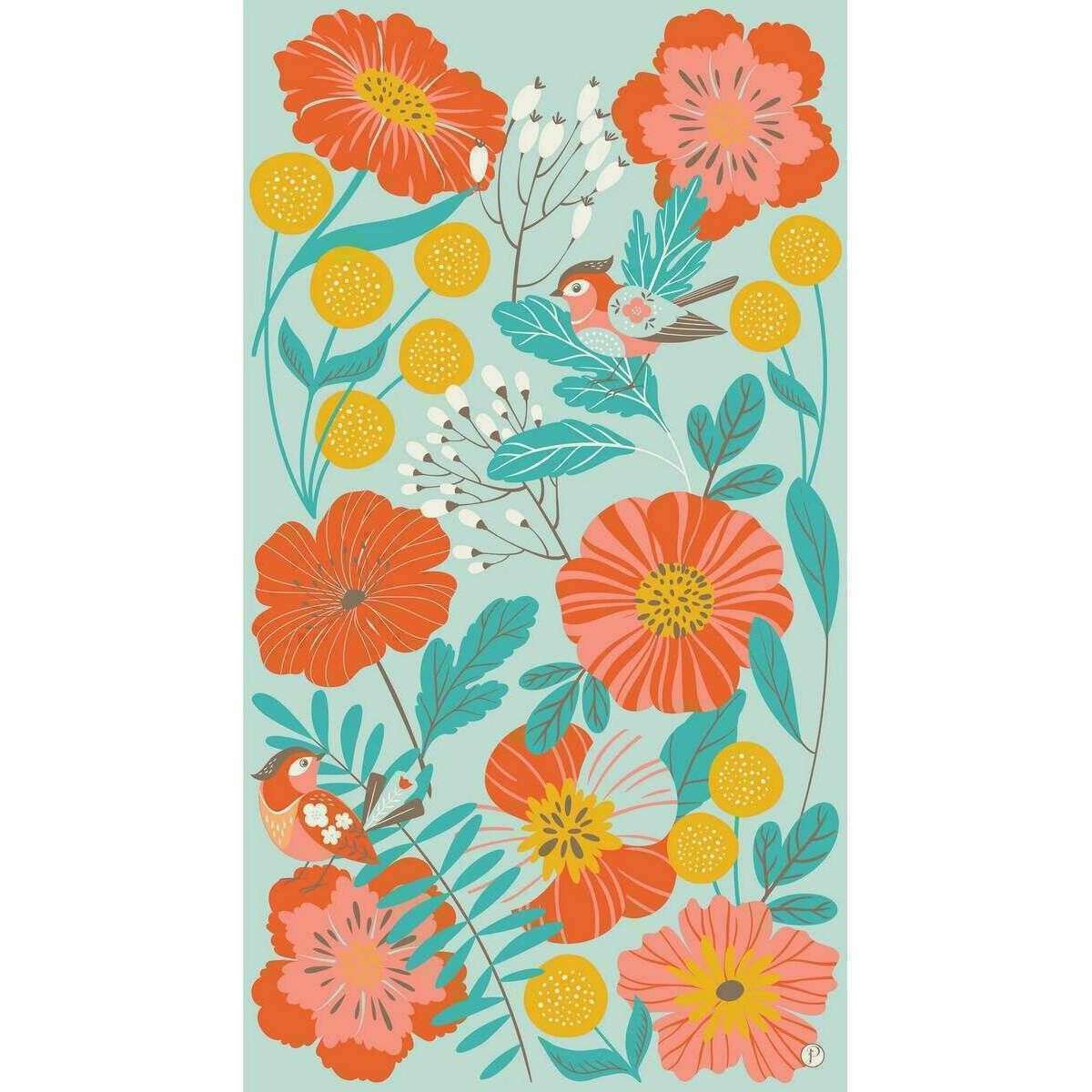 Powder Lovebirds in Poppy Field Print Scarf - Blue/Orange