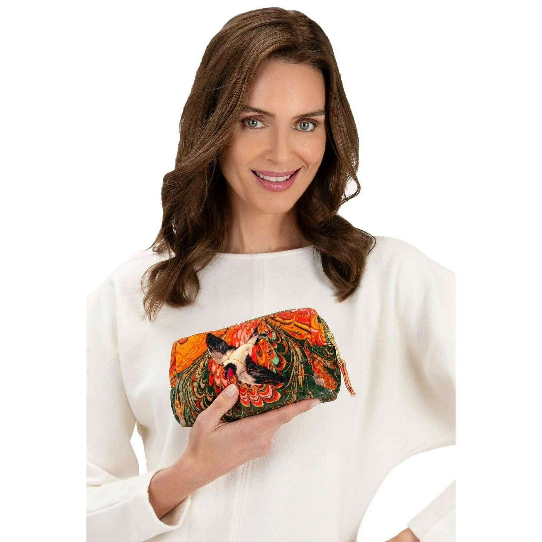 Powder Marbled Swallow Quilted Vanity Bag - Orange - Image 2
