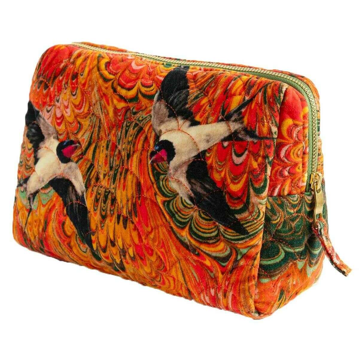 Powder Marbled Swallow Quilted Wash Bag - Orange