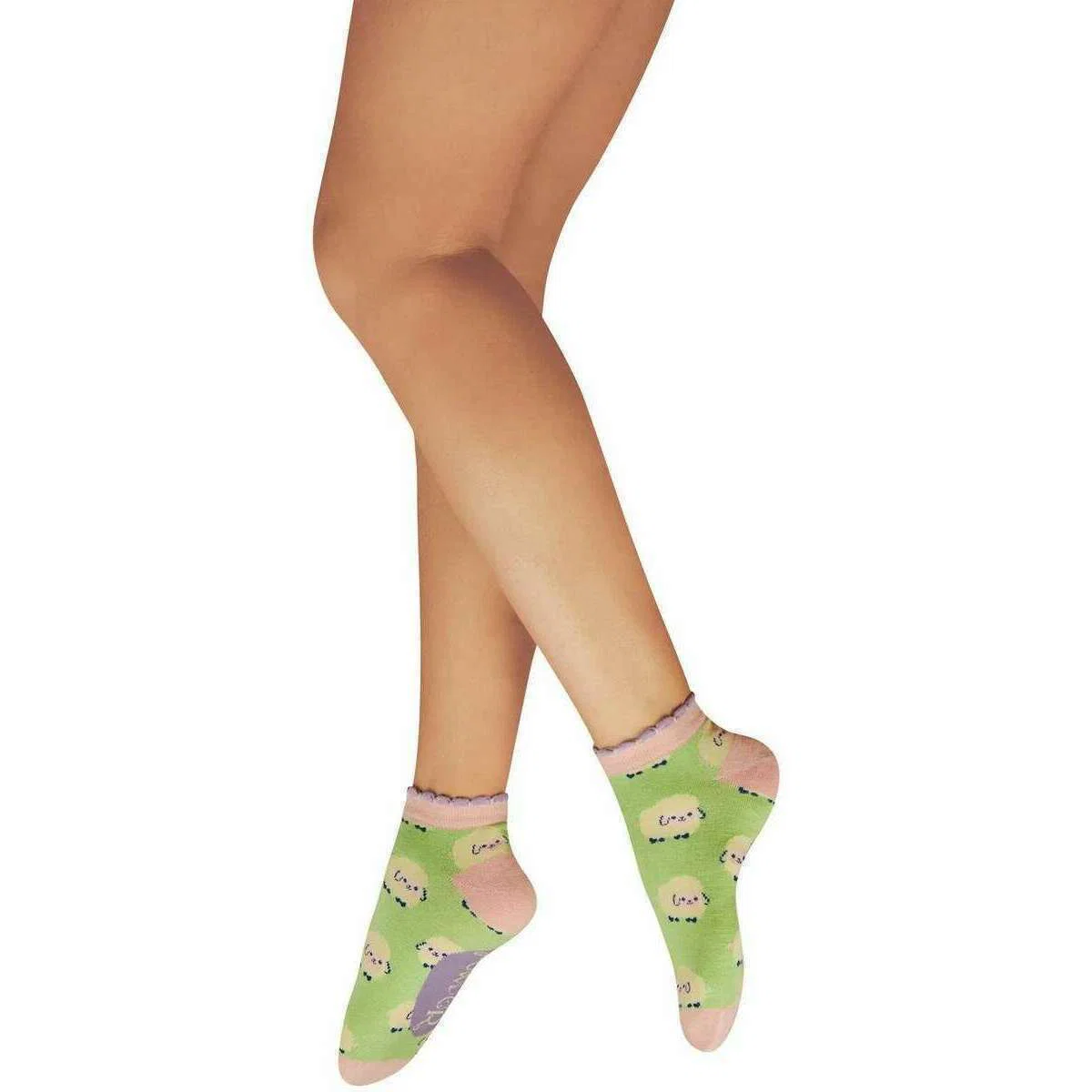 Powder Marshmallow Sheep Trainer Socks - Mint Green