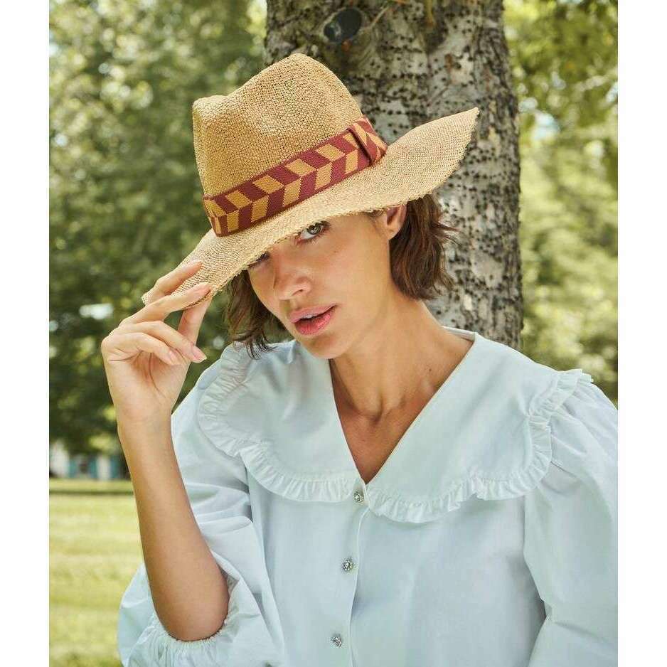 Powder Natasha Hat - Beige/Terracotta Chevron - Image 2