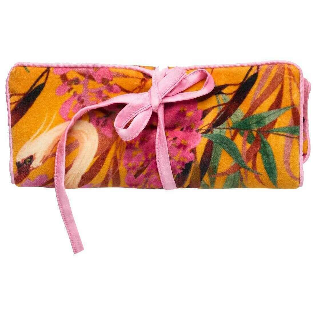Powder Oriental Crane Jewellery Roll - Ochre Yellow