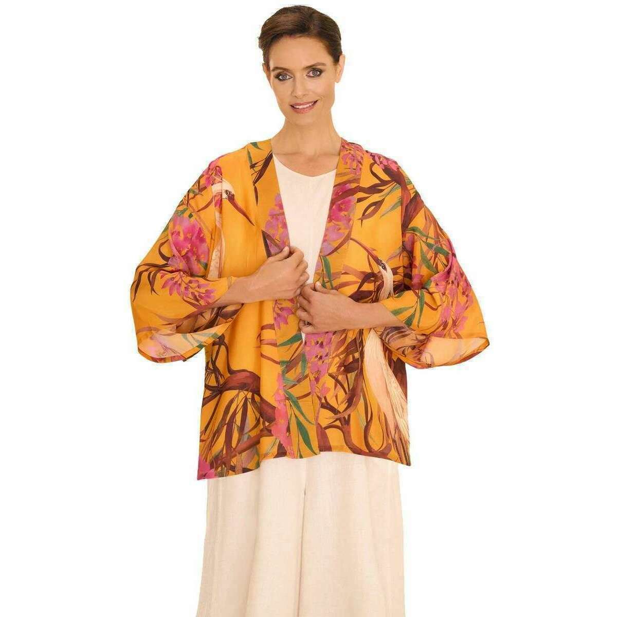Powder Oriental Crane Kimono Jacket - Ochre Orange - Image 2