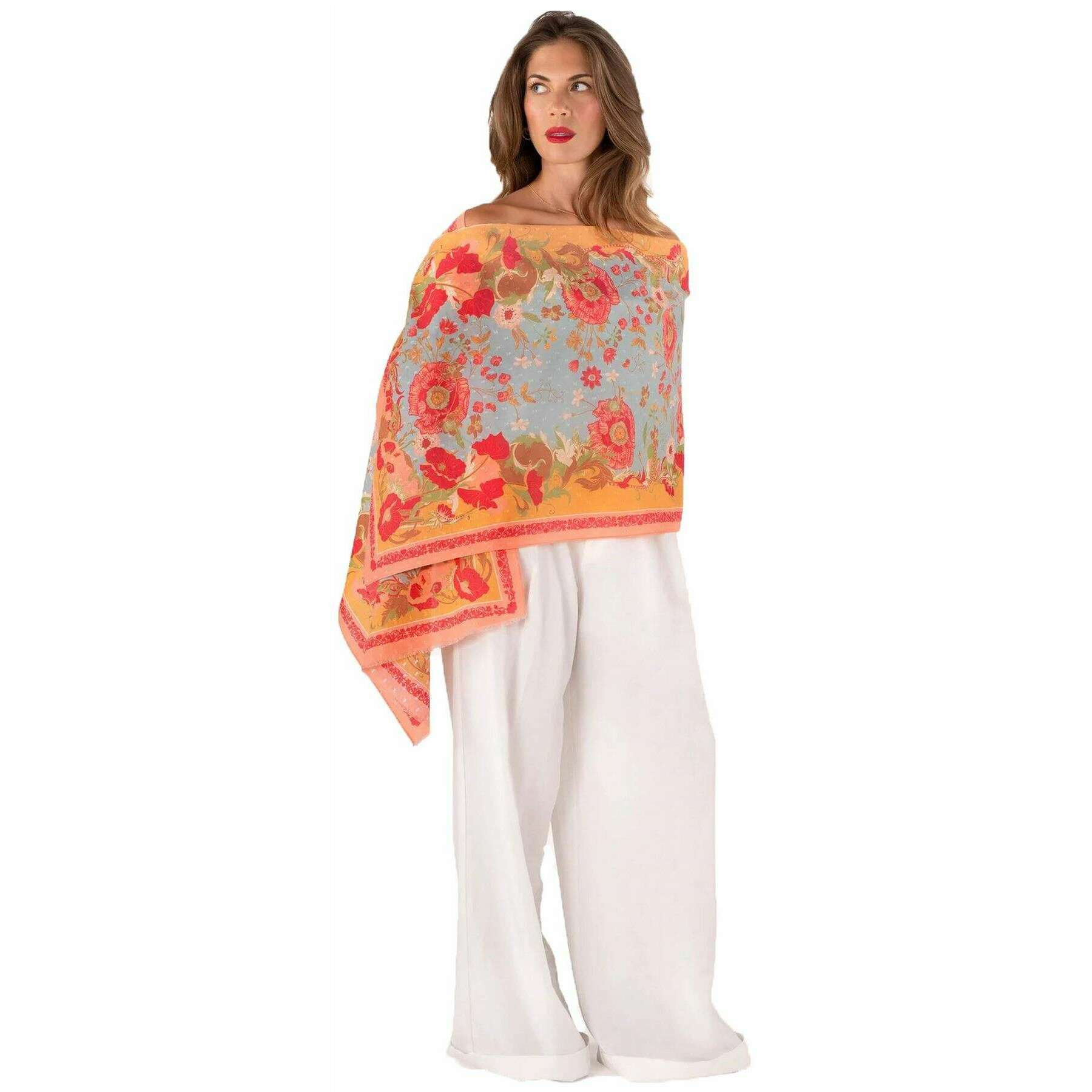 Powder Paisley Poppies Cotton Scarf - Yellow/Blue/Pink