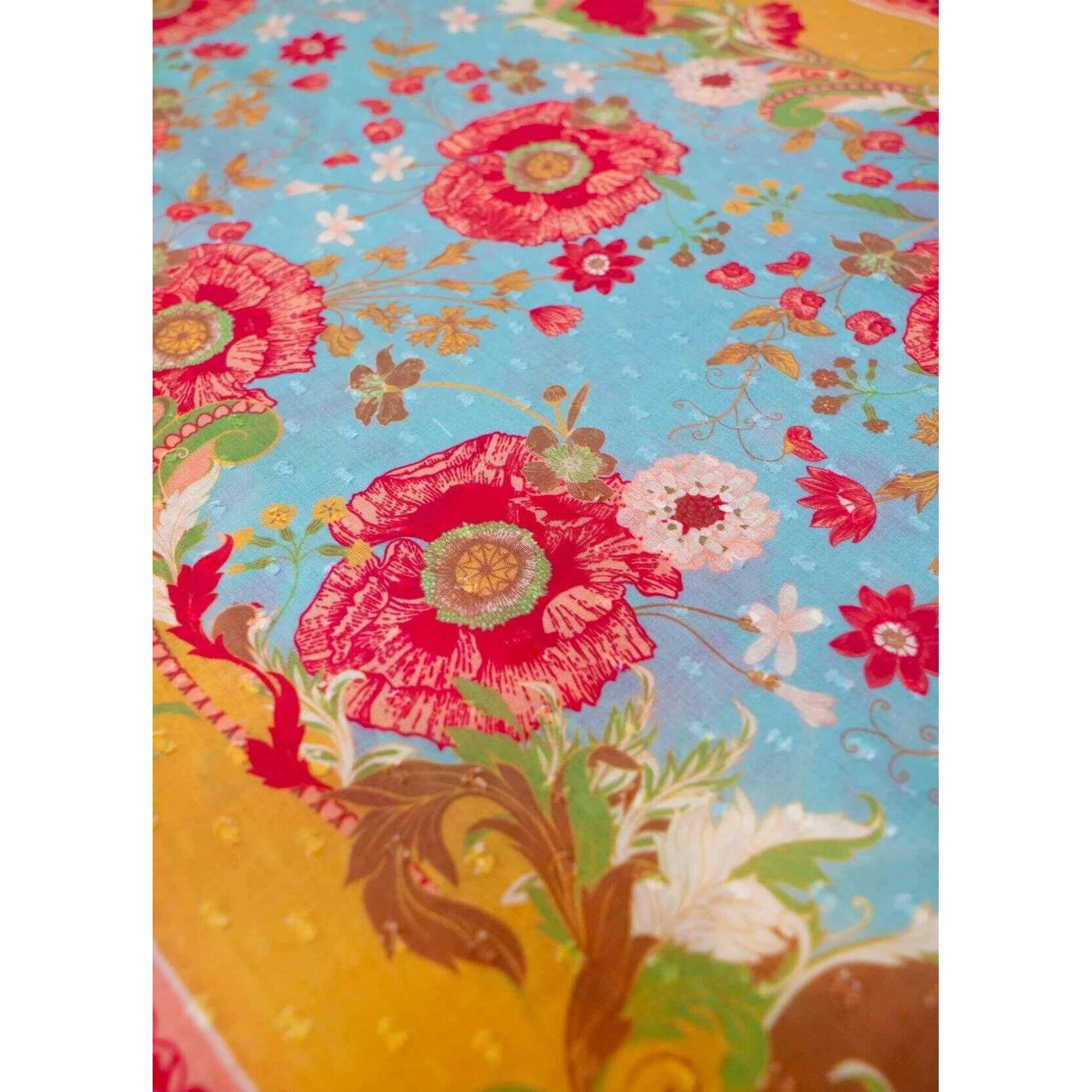 Powder Paisley Poppies Cotton Scarf - Yellow/Blue/Pink - Image 2