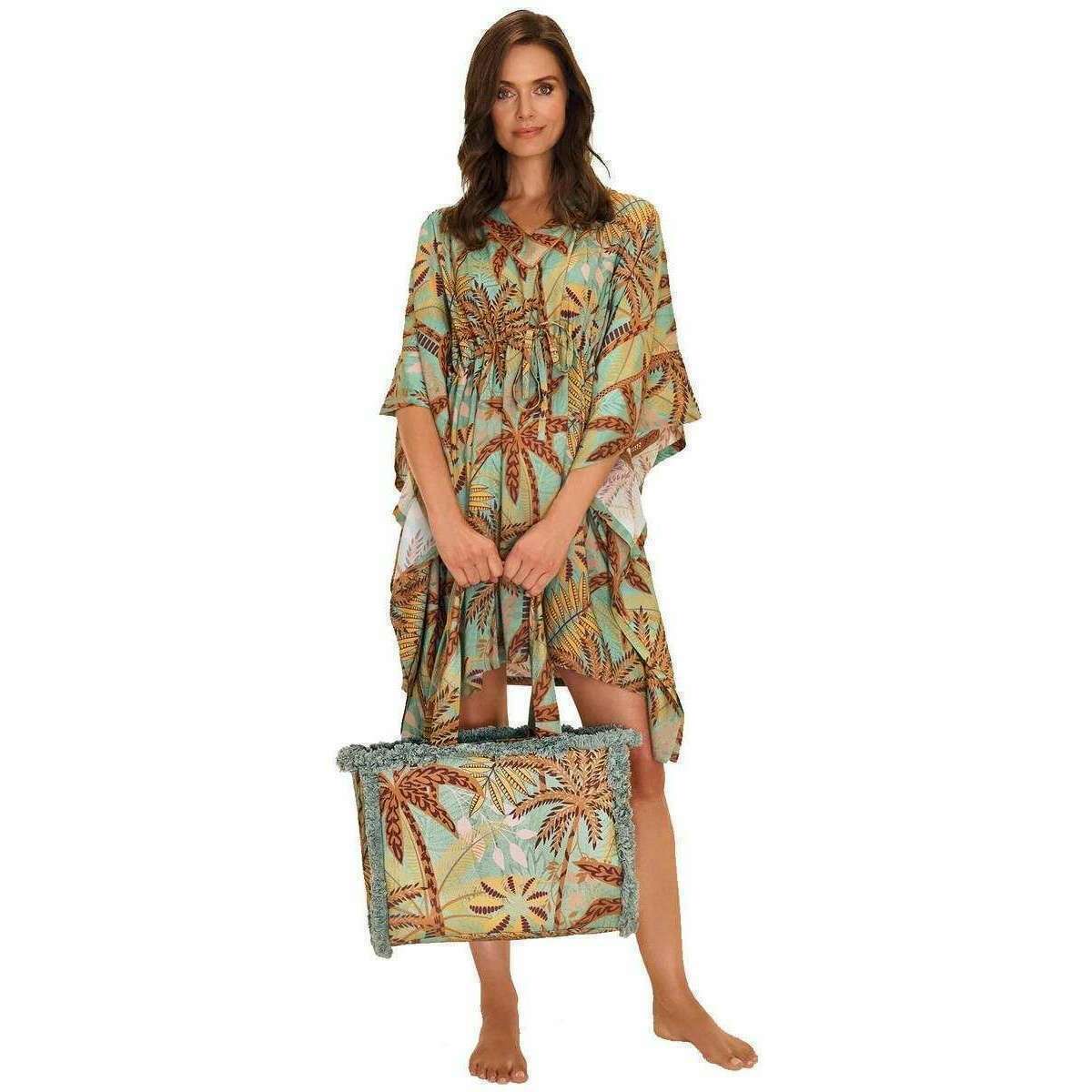 Powder Patterned Palms Beach Cover Up - Blue - Image 3
