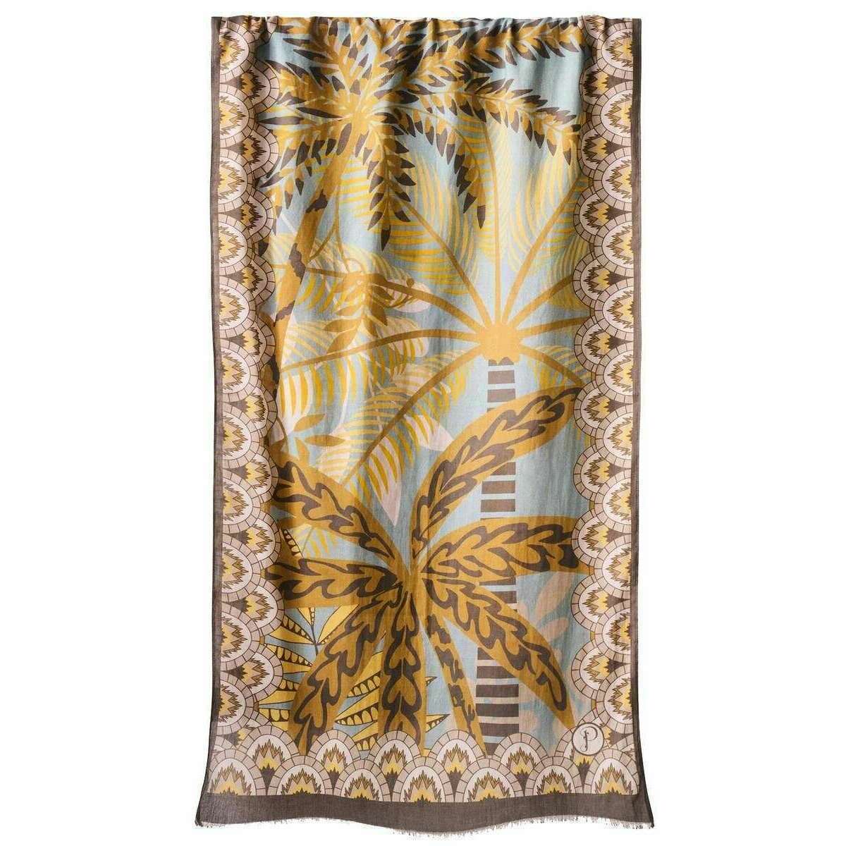 Powder Patterned Palms Cotton Scarf - Beige/Brown/Yellow