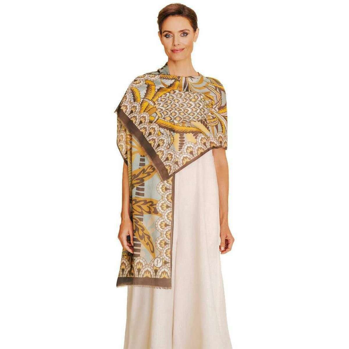 Powder Patterned Palms Cotton Scarf - Beige/Brown/Yellow - Image 2