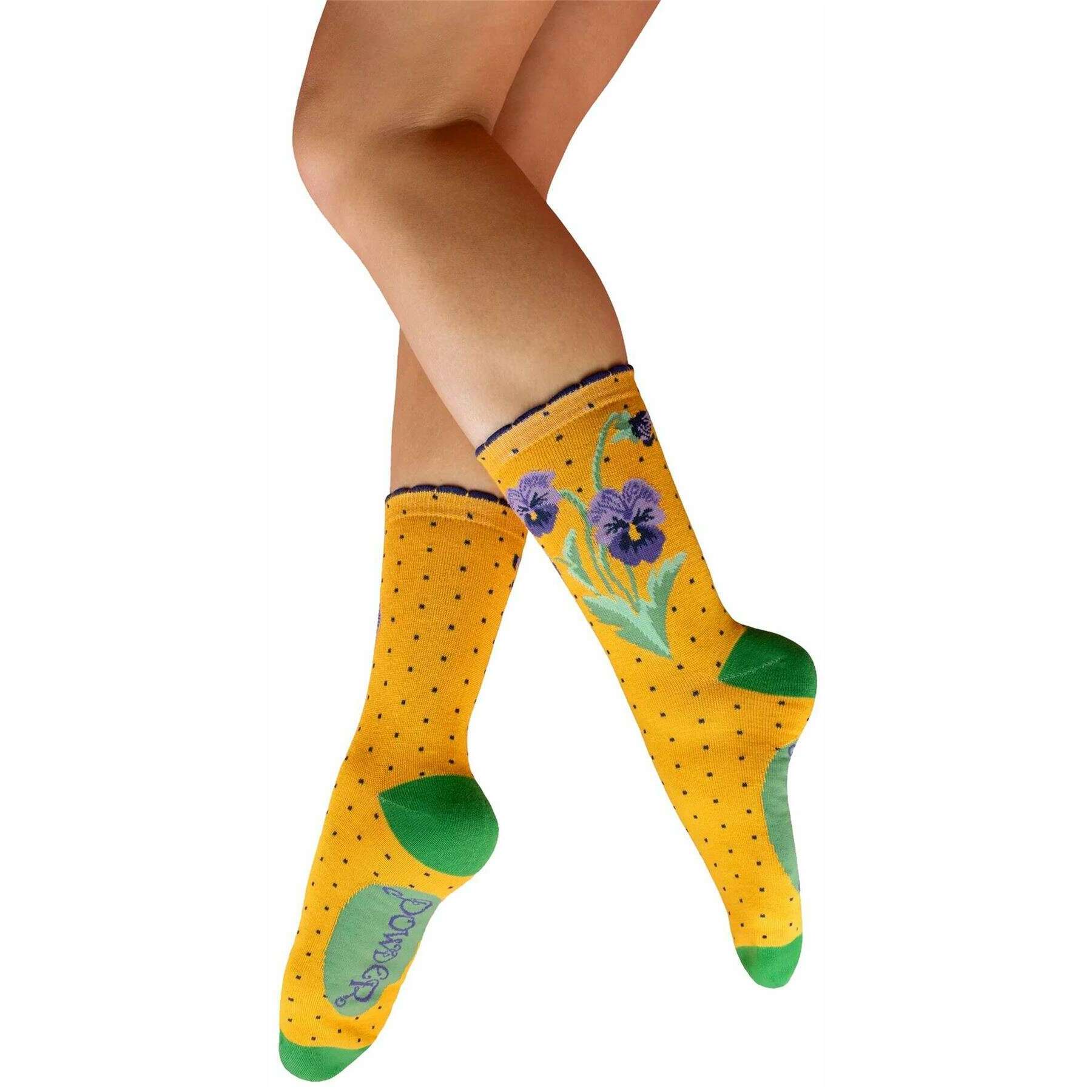 Powder Perfect Pansies Ankle Socks - Yellow/Green/Purple