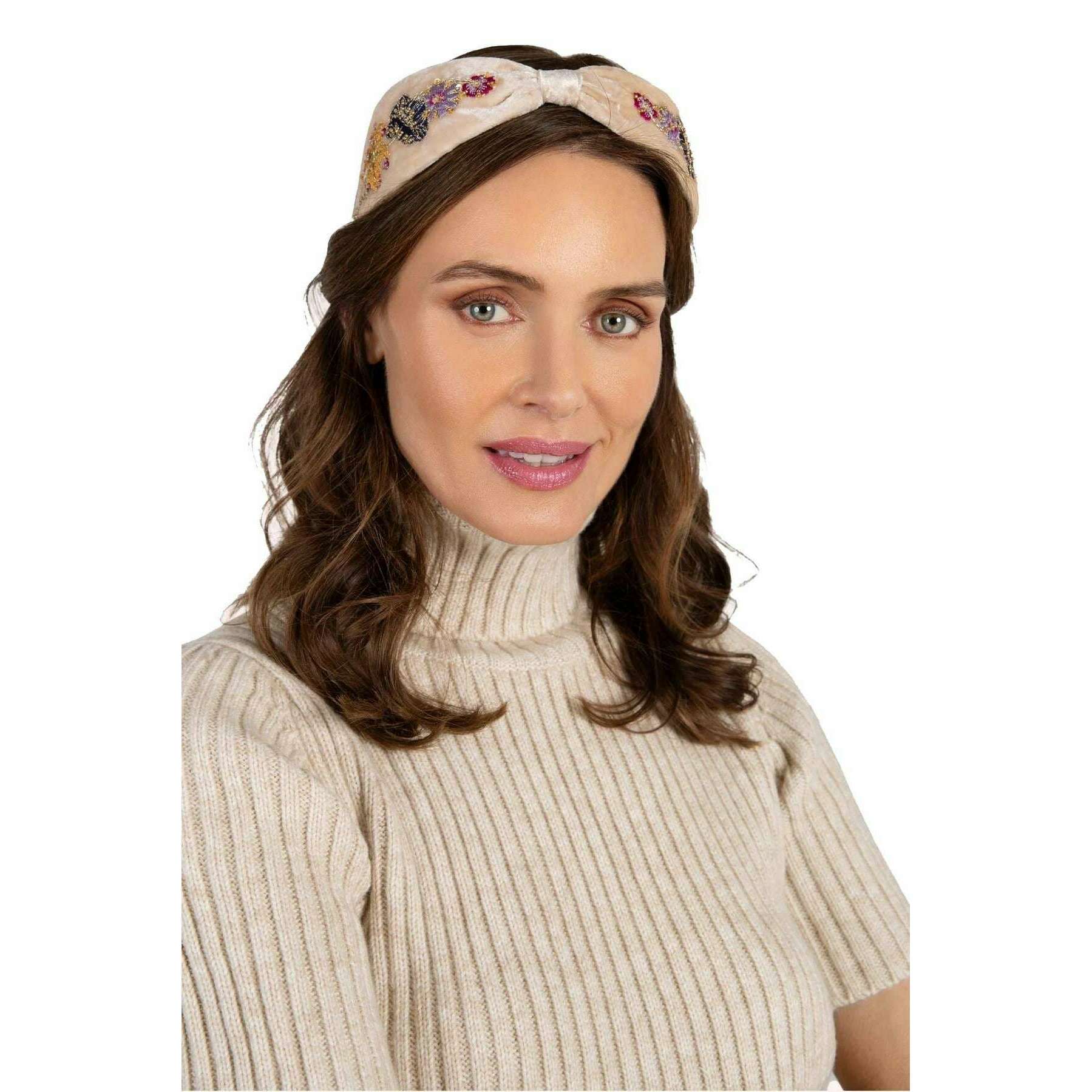 Powder Posy Velvet Headband - Cream - Image 2