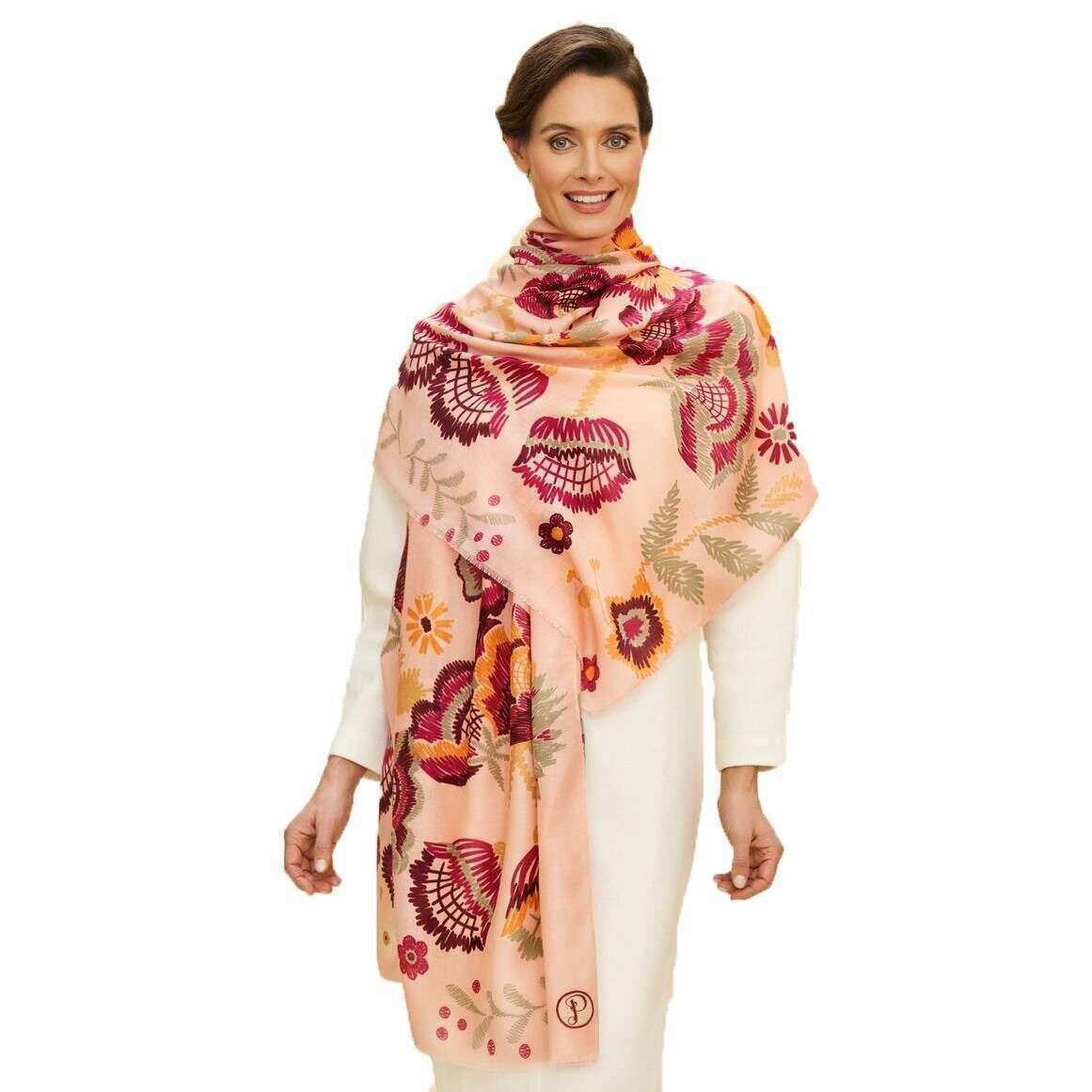 Powder Printed Floral Symmetry Scarf - Pink - Image 2