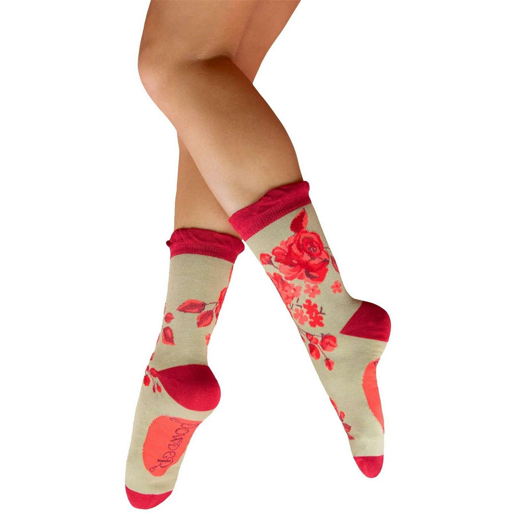 Powder Rouge Blooms Ankle Socks - Beige/Pink