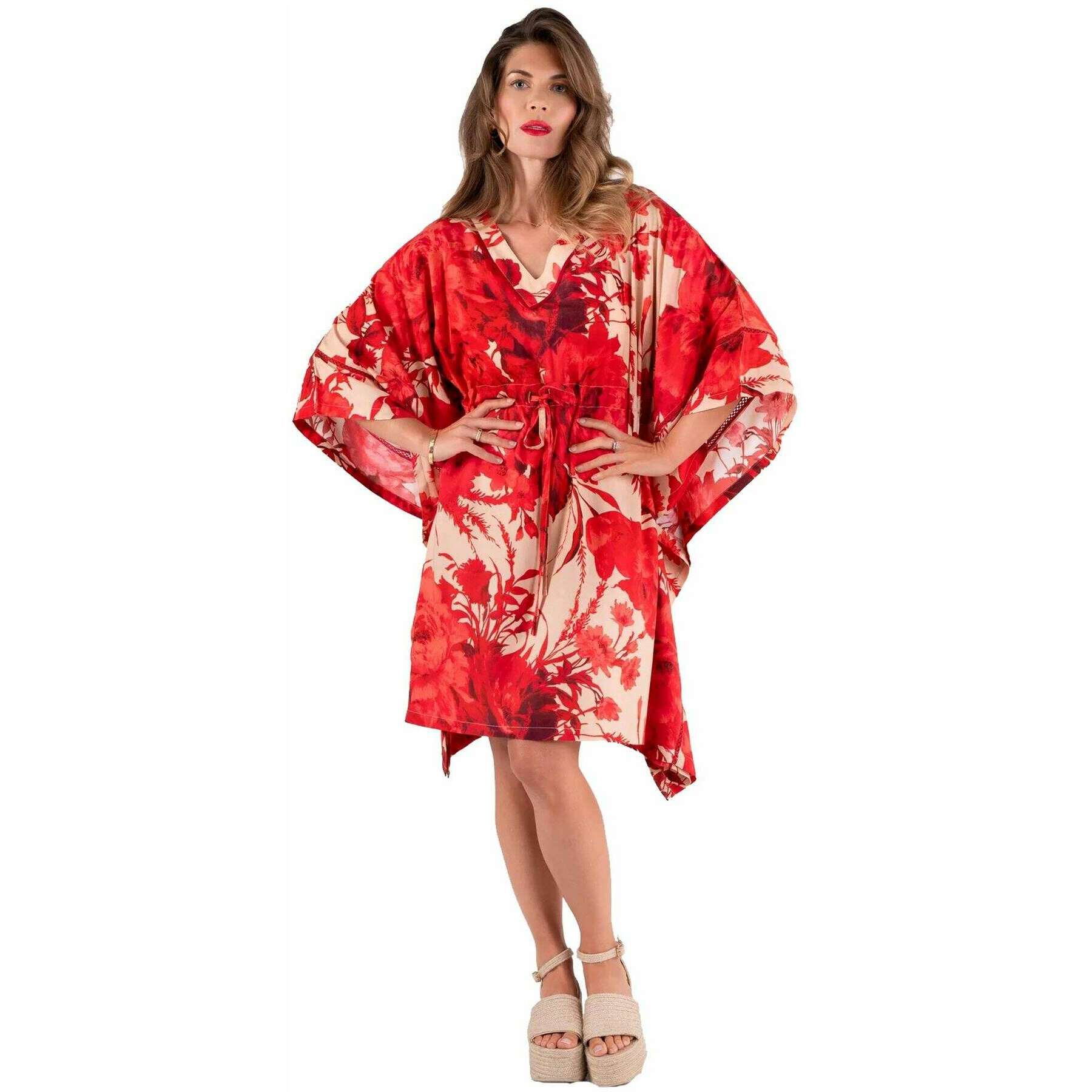 Powder Rouge Blooms Beach Cover Up - Red/Beige