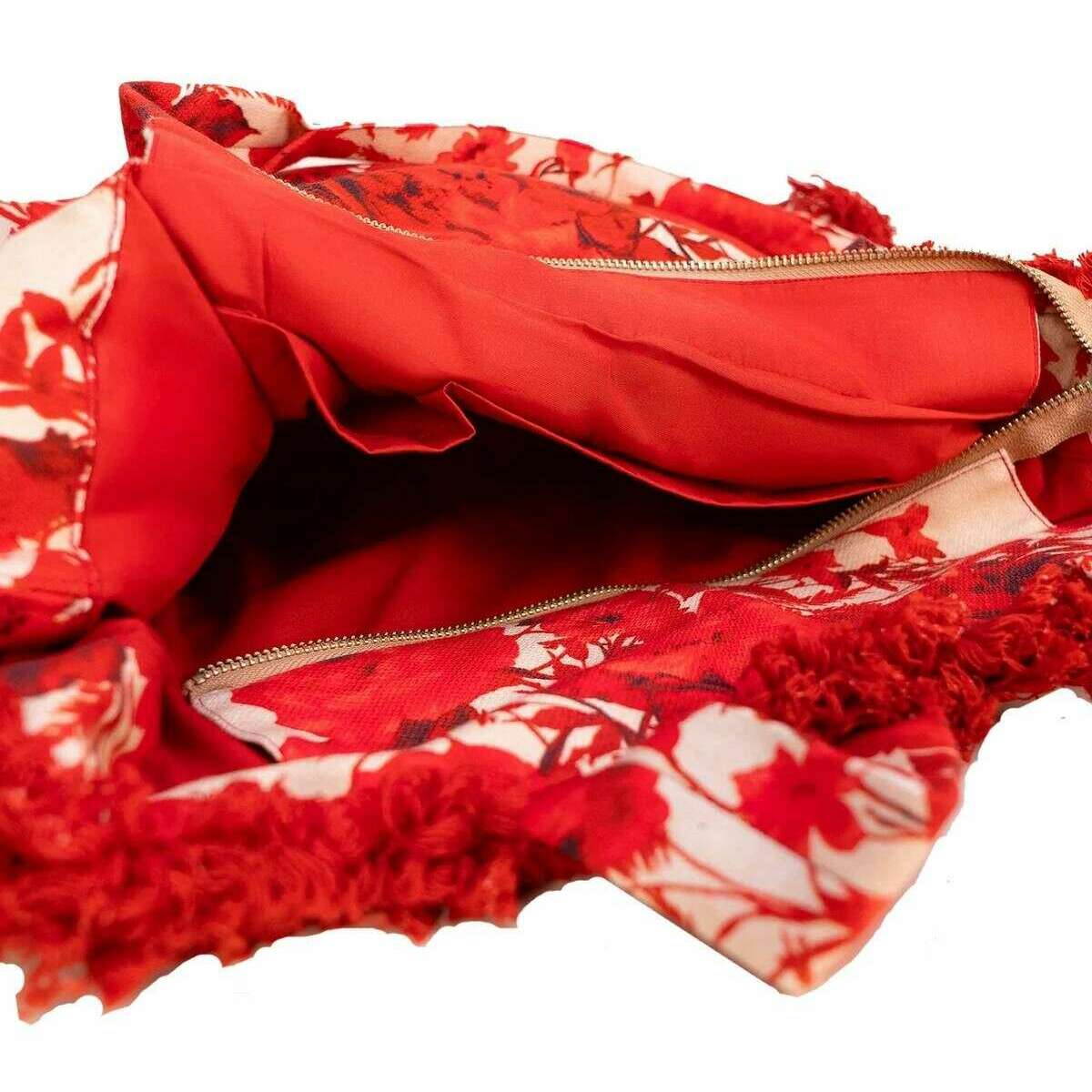 Powder Rouge Blooms Fringe Box Tote - Red/Beige - Image 2