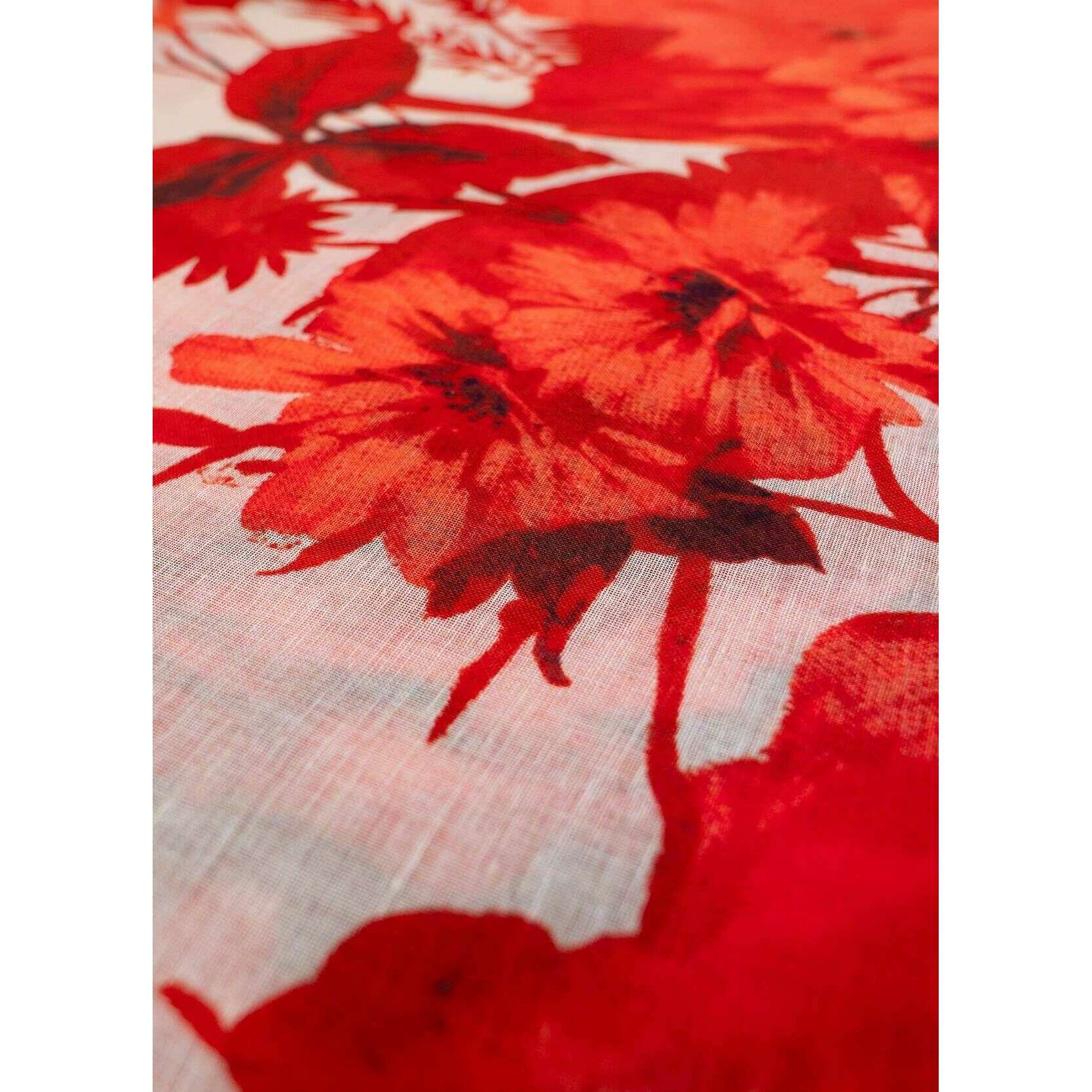 Powder Rouge Blooms Linen Cotton Scarf - Red/Beige - Image 4