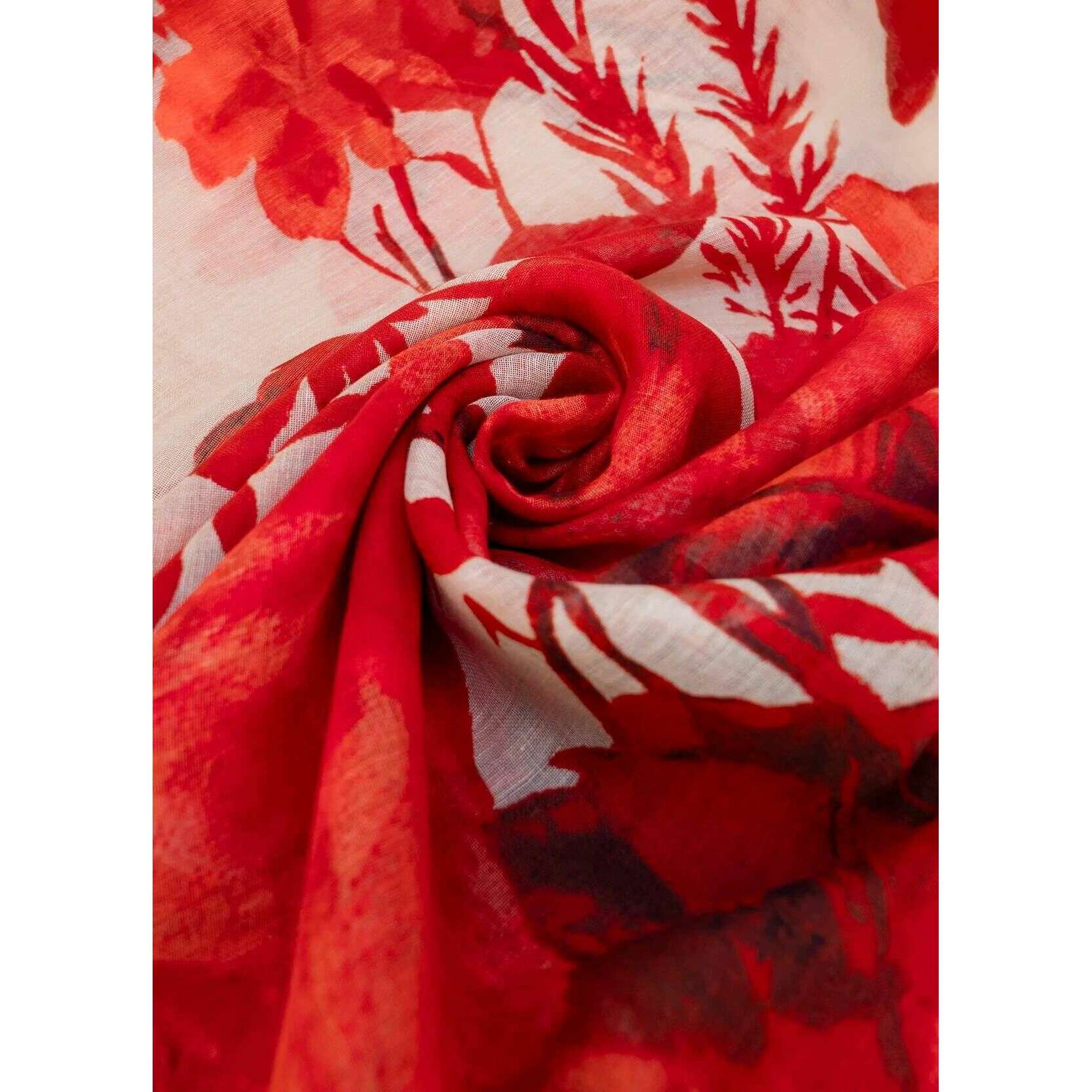 Powder Rouge Blooms Linen Cotton Scarf - Red/Beige - Image 5