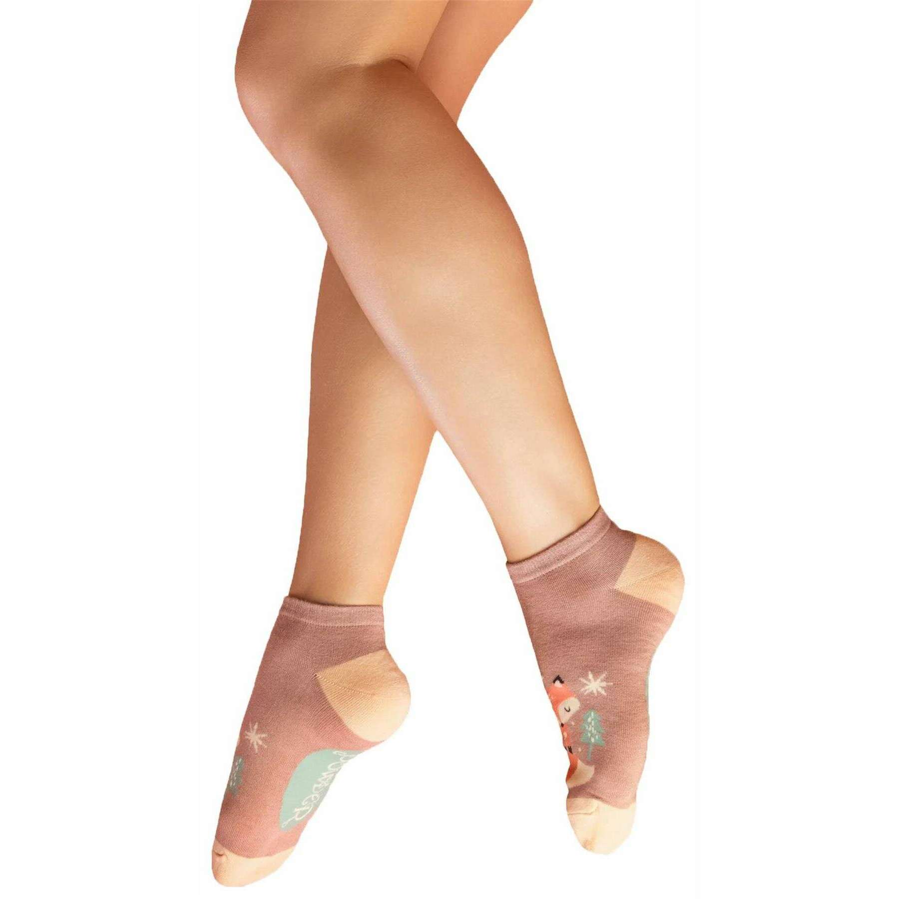 Powder Scandi Fox Trainer Socks - Mocca Pink