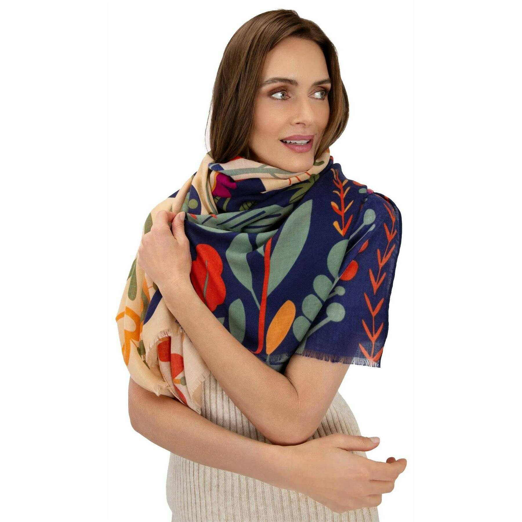 Powder Scandi Two-Tone Floral Print Scarf - Navy/Cream - Image 2