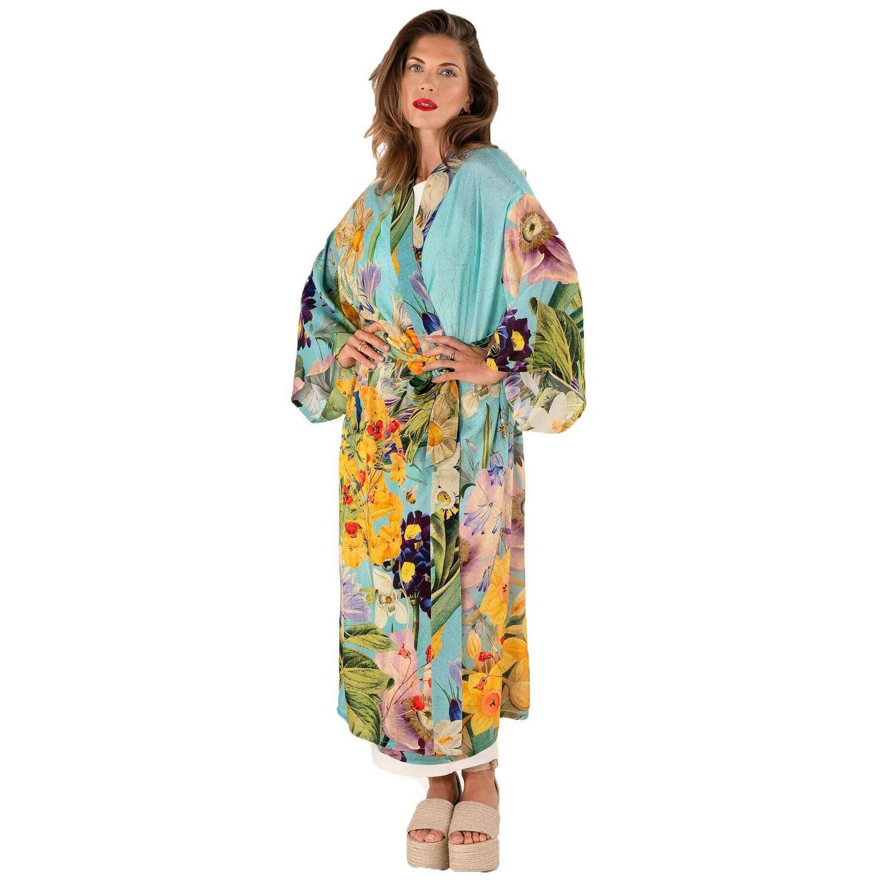 Powder Spring Flora Kimono Gown - Blue/Green/Yellow