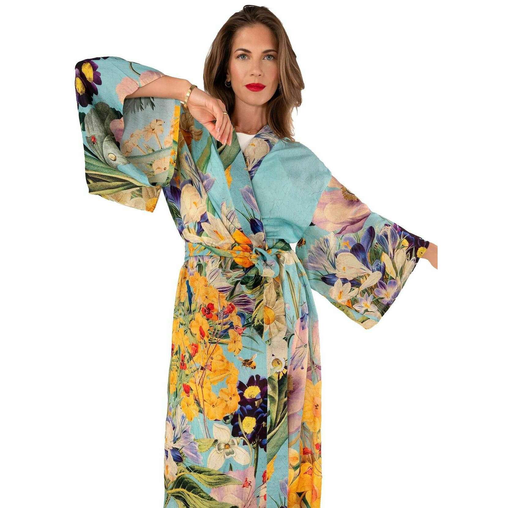 Powder Spring Flora Kimono Gown - Blue/Green/Yellow - Image 2