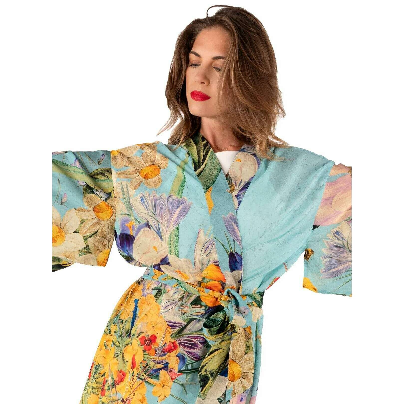 Powder Spring Flora Kimono Gown - Blue/Green/Yellow - Image 3