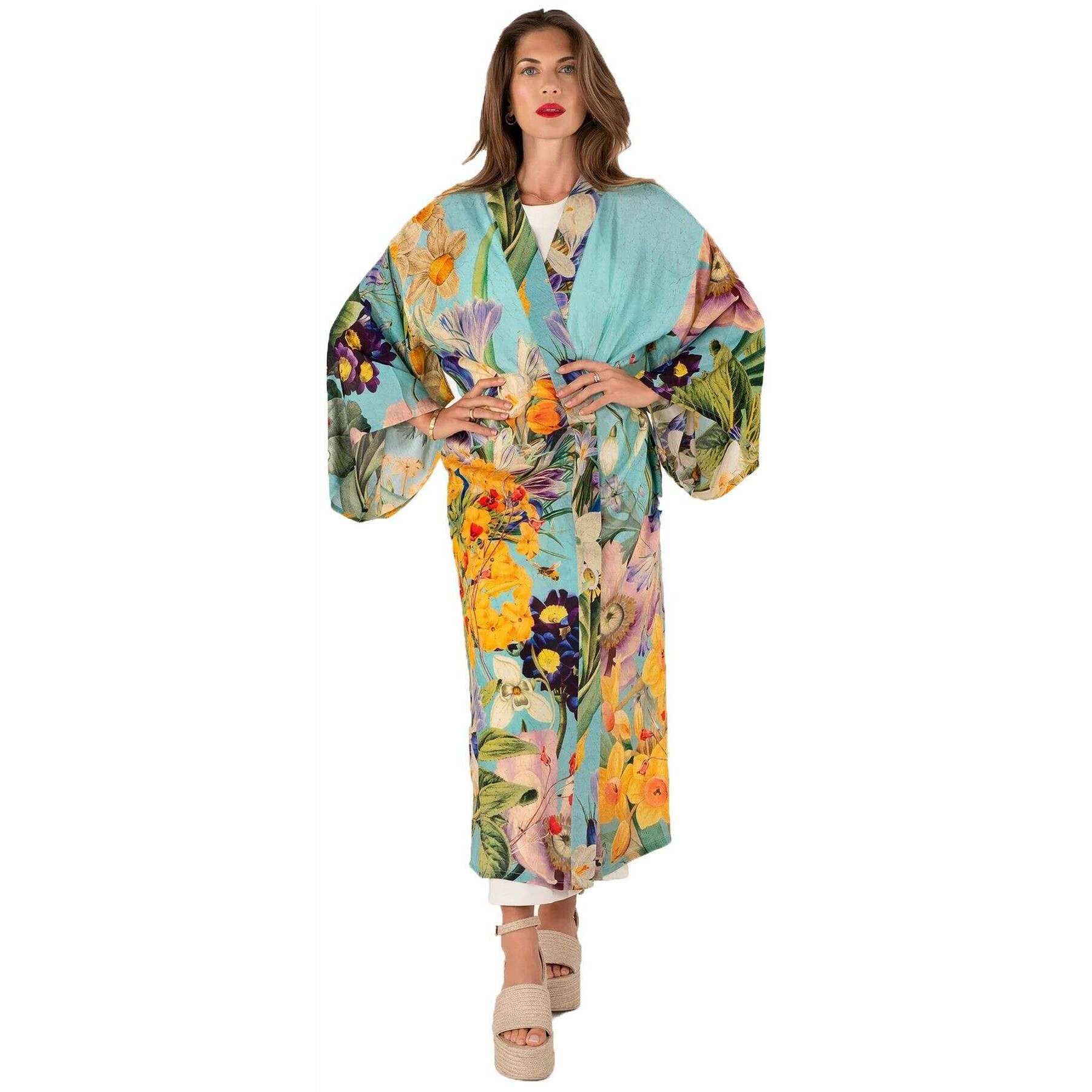 Powder Spring Flora Kimono Gown - Blue/Green/Yellow - Image 4