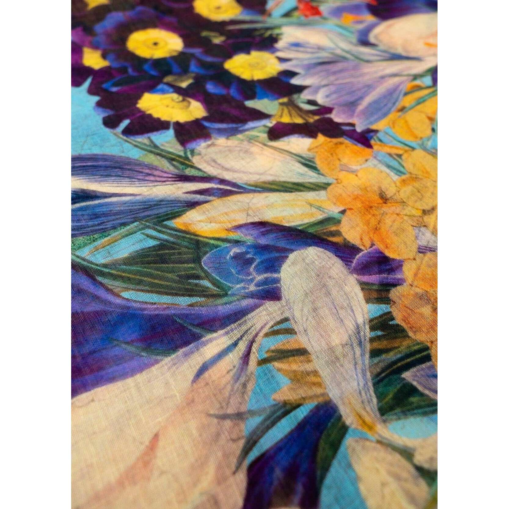 Powder Spring Flora Linen Cotton Scarf - Yellow/Blue/Beige - Image 4