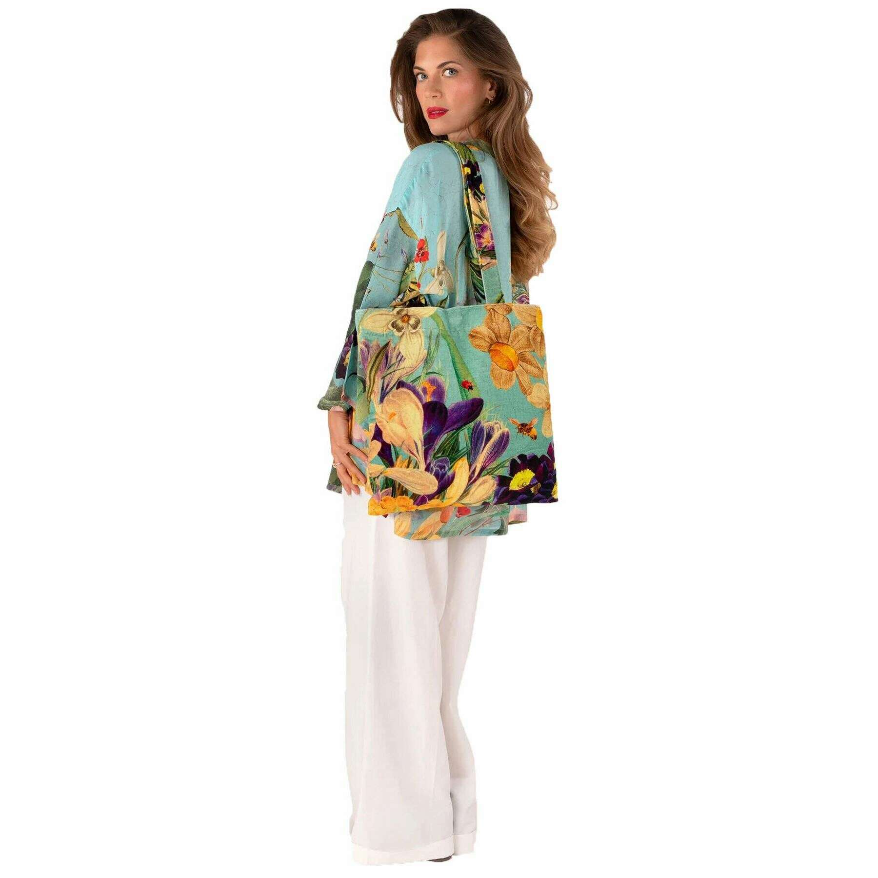 Powder Spring Flora Velvet Tote - Blue/Purple/Beige - Image 3